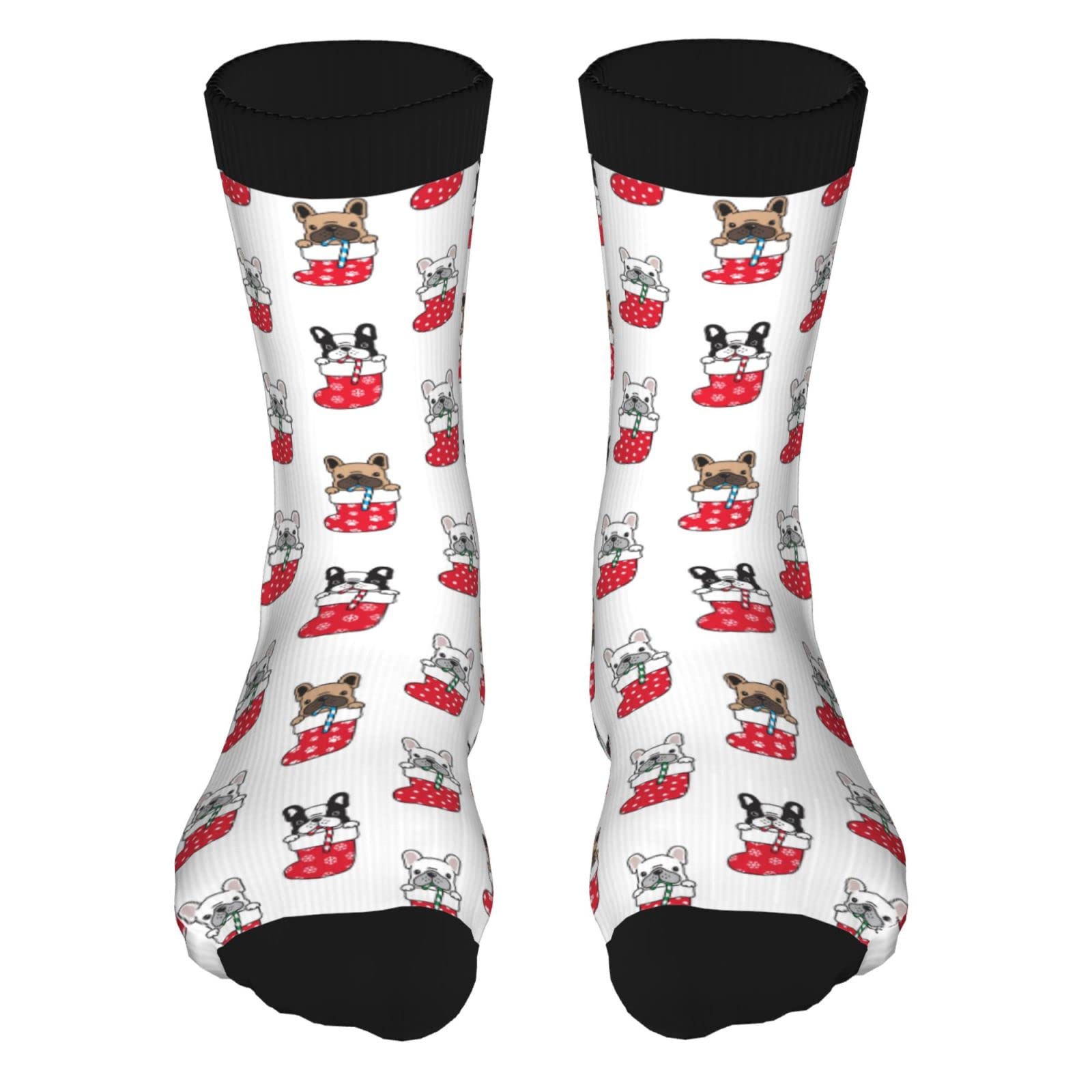 Funny French Bulldog Christmas Compression Socks for Women & Men - Novelty Crew Socks with White Design - Perfect Gift for Runners, Nurses & Travelers