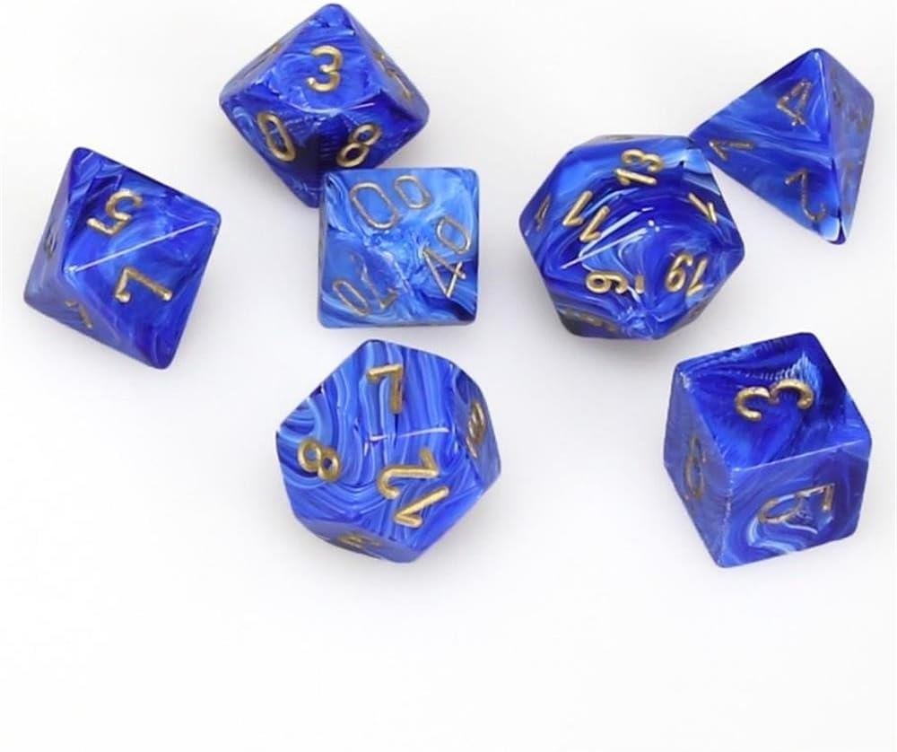 Premium DND Dice Set - Chessex D&D Polyhedral Dice in 16mm Vortex Blue & Gold - Complete 7-Piece RPG Dice Set (D4, D6, D8, D10, D12, D20, D%) - Perfect for Dungeons & Dragons, Pathfinder, and Tabletop Roleplaying Games