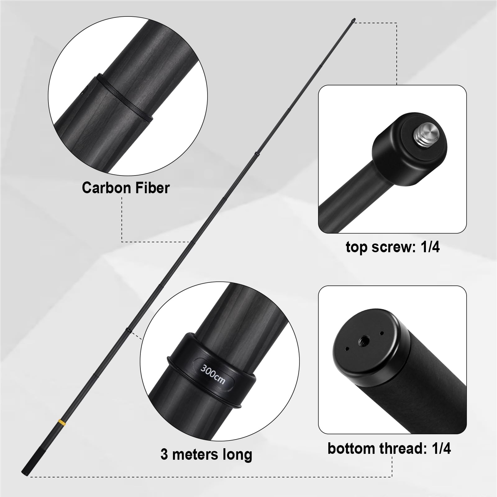 Extended 36cm to 3m (9.8ft) Carbon Fiber Selfie Stick for Insta360 X4/X3/ONE X2/R/X/Action Cameras - Lightweight & Durable Tripod Monopod for Vlogging, Travel & Outdoor Photography (Yellow)
