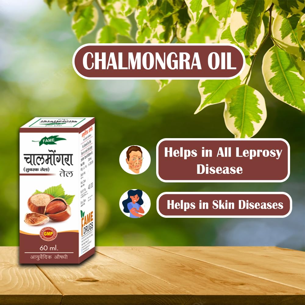 Pure Ayurvedic Chalmogra Oil for Skin Care - 60ml | Natural Treatment for Eczema, Psoriasis & Skin Conditions | Perfect for Daily Moisturizing & Massage Therapy