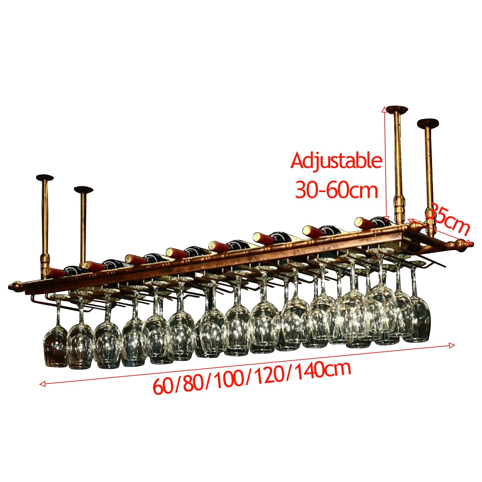 Premium Metal Wine Bottle Rack - Floating Wall & Ceiling Wine Shelf for Stemware Display - 60x35cm Kitchen & Bar Storage Organizer - Perfect for Home Decor, Wine Cellars & Entertaining Spaces