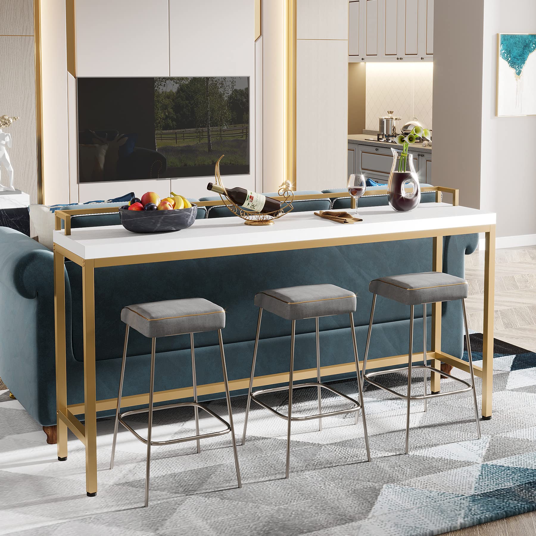 Tribesigns 70.9 Inch Extra Long Sofa Table - Narrow Console Table Behind Couch, Modern Entryway & Hallway Table for Living Room, Bedroom, or Office (White + Gold) - Perfect for Small Spaces & Home Decor