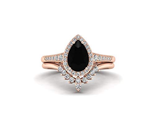 Vintage Black Diamond Engagement Ring for Women - 925 Sterling Silver & Rose Gold Handmade Statement Ring - Unique Black Stone Wedding Band - Perfect for Proposals, Anniversaries & Special Occasions