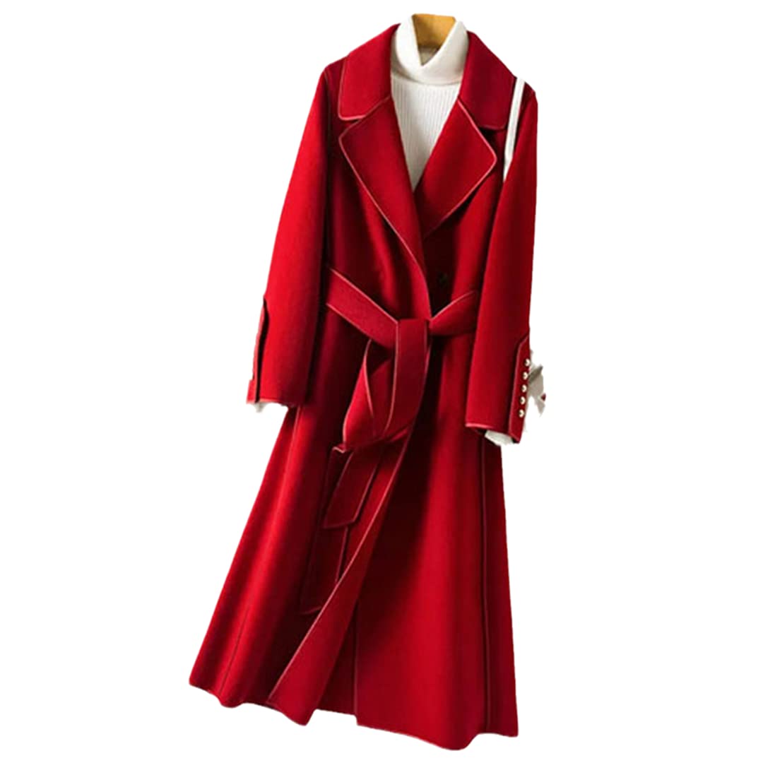 Women's Long Wool Coat with Belt - Solid Color Winter Overcoat for Ladies | Warm & Stylish Outerwear for Autumn & Winter | Perfect for Office, Parties & Outdoor Activities