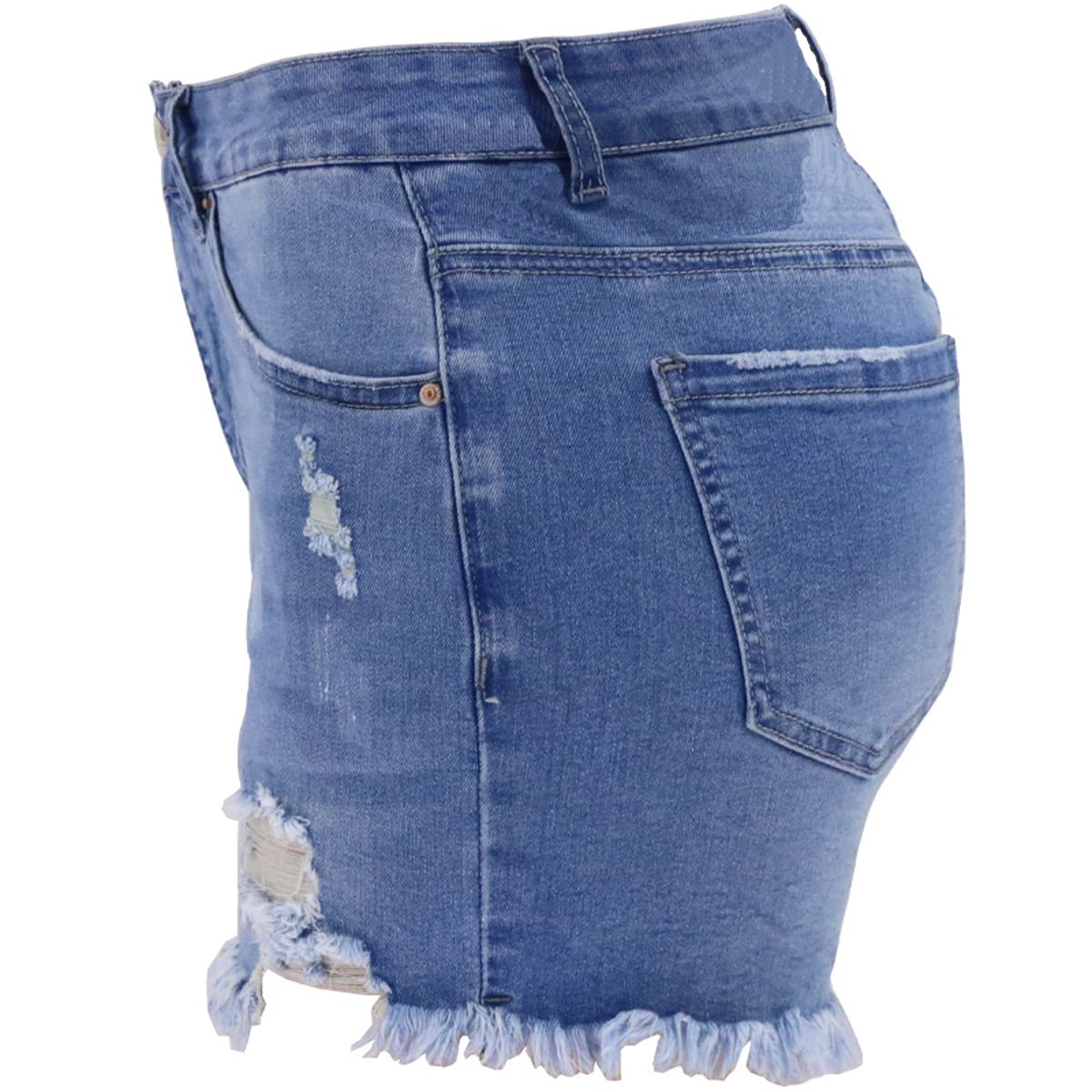 Vanberfia Women's Stretch Denim Mid Rise Jean Shorts with Pockets - Comfortable High Waist Distressed Denim Shorts for Summer, Casual Wear, Beach & Outdoor Activities