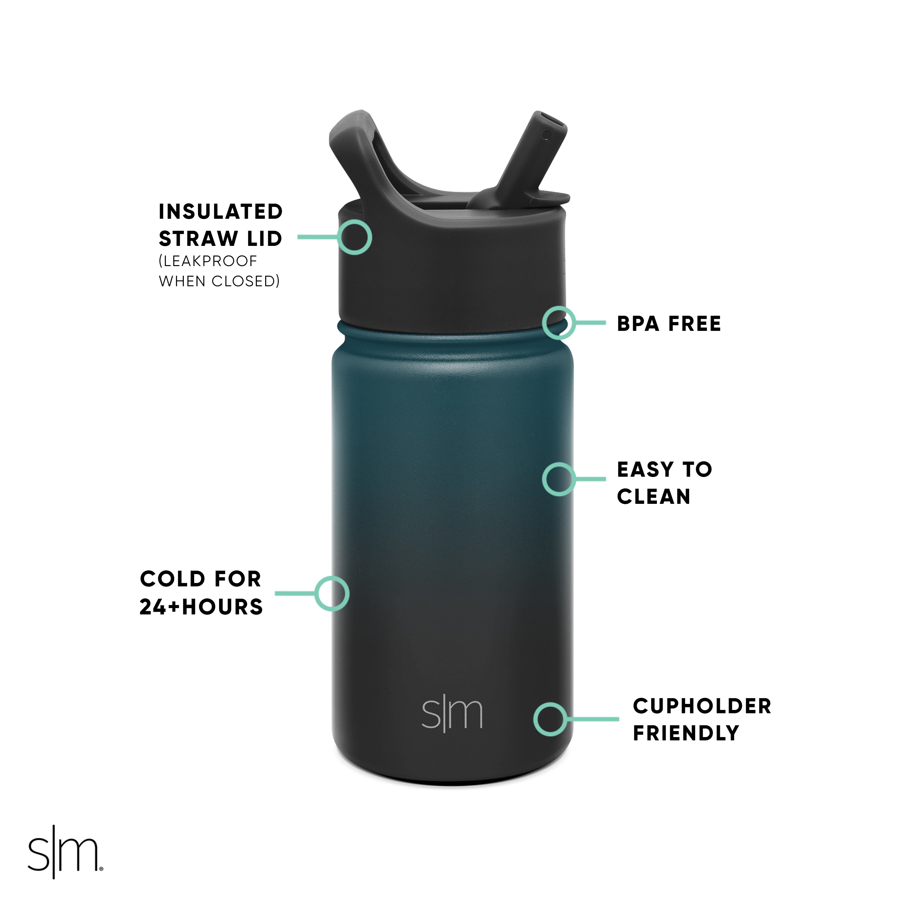 Summit Insulated Water Bottle with Straw Lid - Leakproof Stainless Steel Thermos for Hiking, Gym & Outdoor Activities