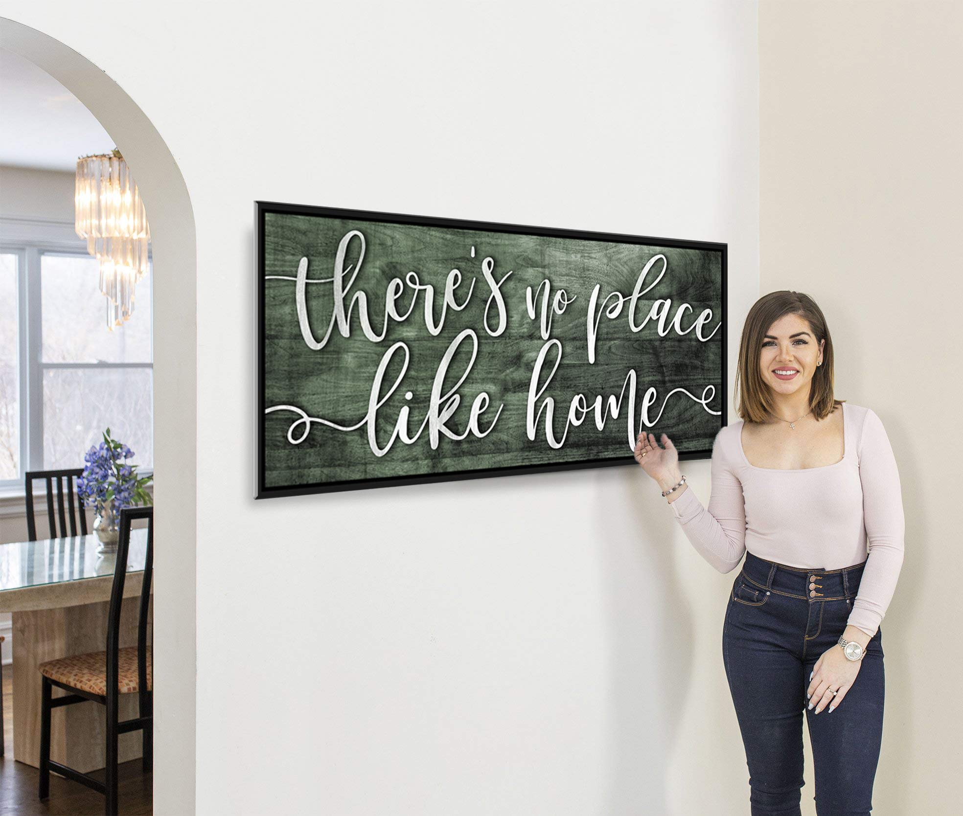 Artistic Home Wall Decor - 'There's No Place Like Home' Rustic Framed Print (Moss Green/Black, 42x19) - Perfect for Living Room Decor, Housewarming Gifts & Farmhouse Style Interiors