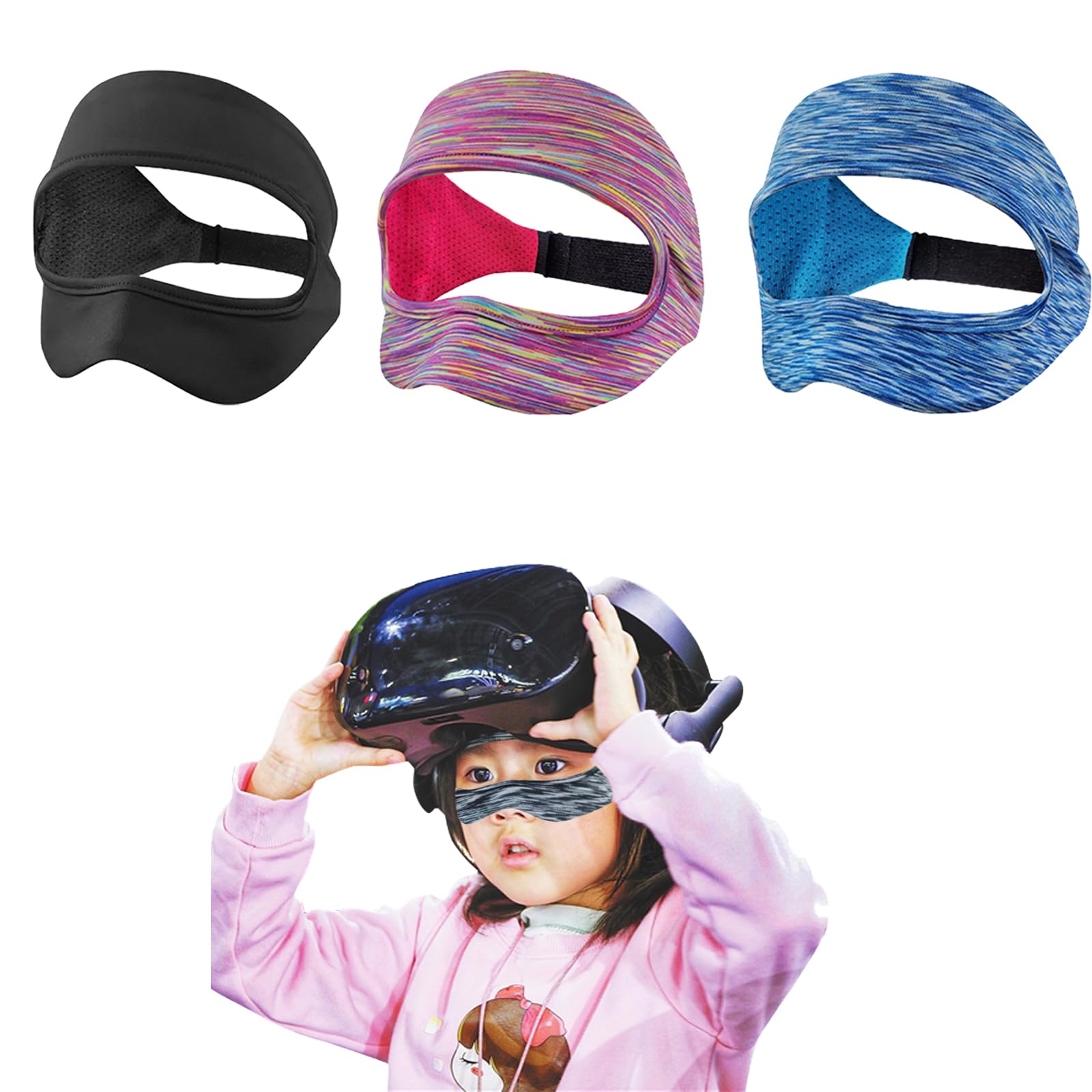 3 Pack Adjustable VR Sweat Mask for Meta Quest 3/3S Headset - Breathable Face Cover, Washable Sweat Band for VR Gaming & Workouts (Black+Blue+Pink) - Stay Cool During Intense VR Sessions