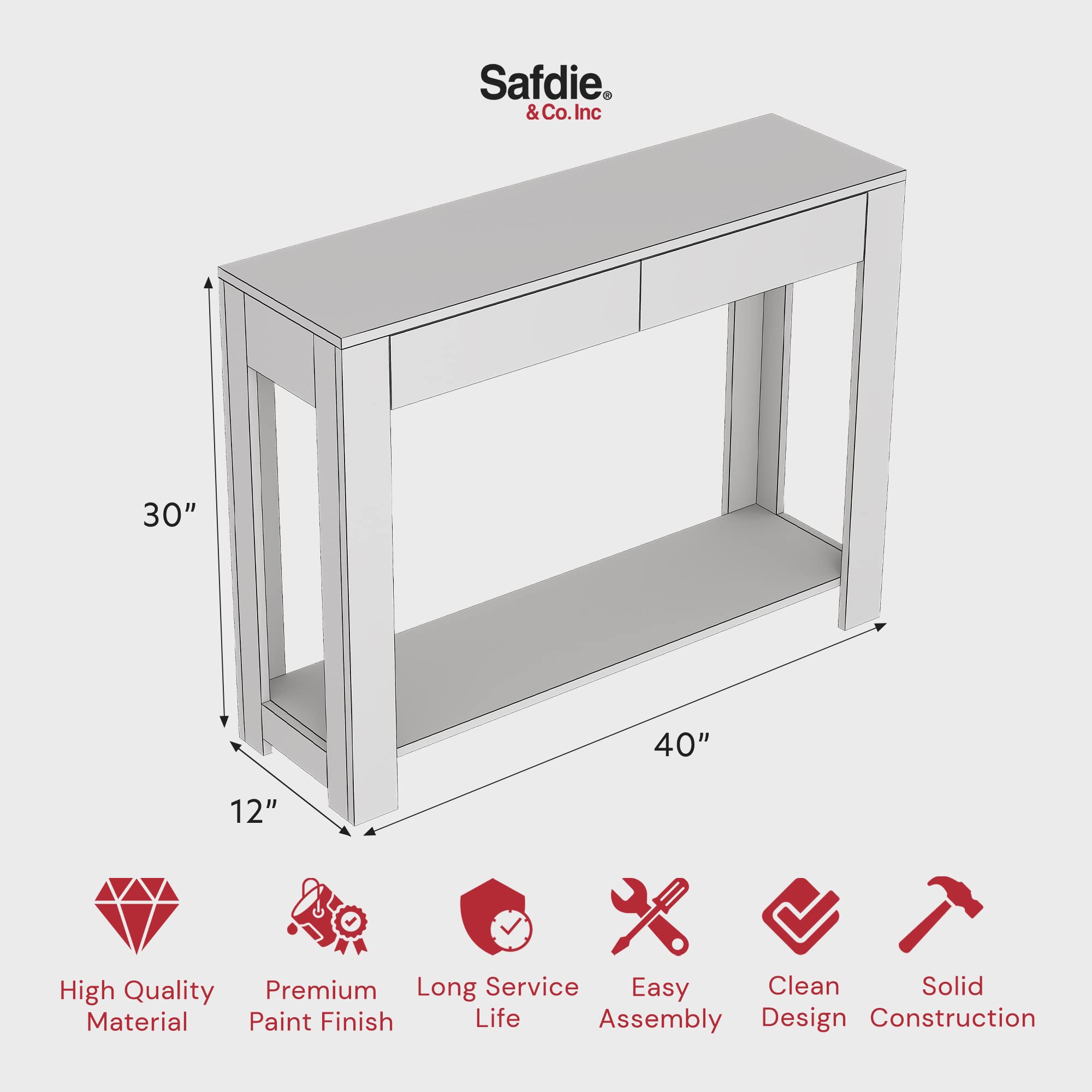 Safdie & Co. Cappuccino Console Table with Shelf & Drawers - 40 x 12 x 30 Inch Brown Hallway Table - Perfect for Entryway, Foyer Decor, Living Room Accent Furniture, or as a Narrow Desk for Small Spaces
