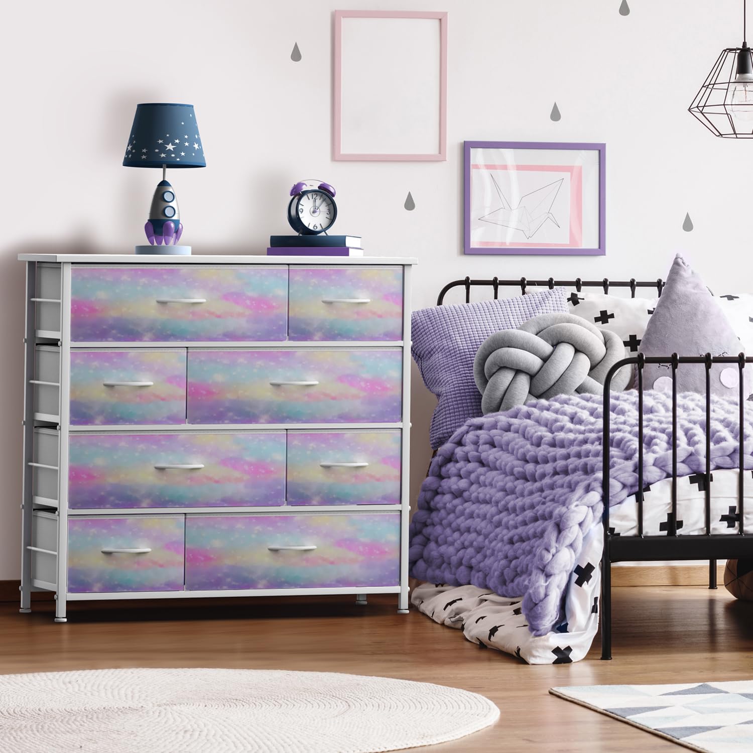 Sorbus 8-Drawer Dresser for Kids & Teens - Sturdy Steel Frame with Wood Top & Fabric Bins - Perfect for Bedroom, Nursery, Playroom Storage - Organize Clothes, Toys & More (Tie-Dye Pattern) - Ideal for Small Spaces & Shared Kids' Rooms