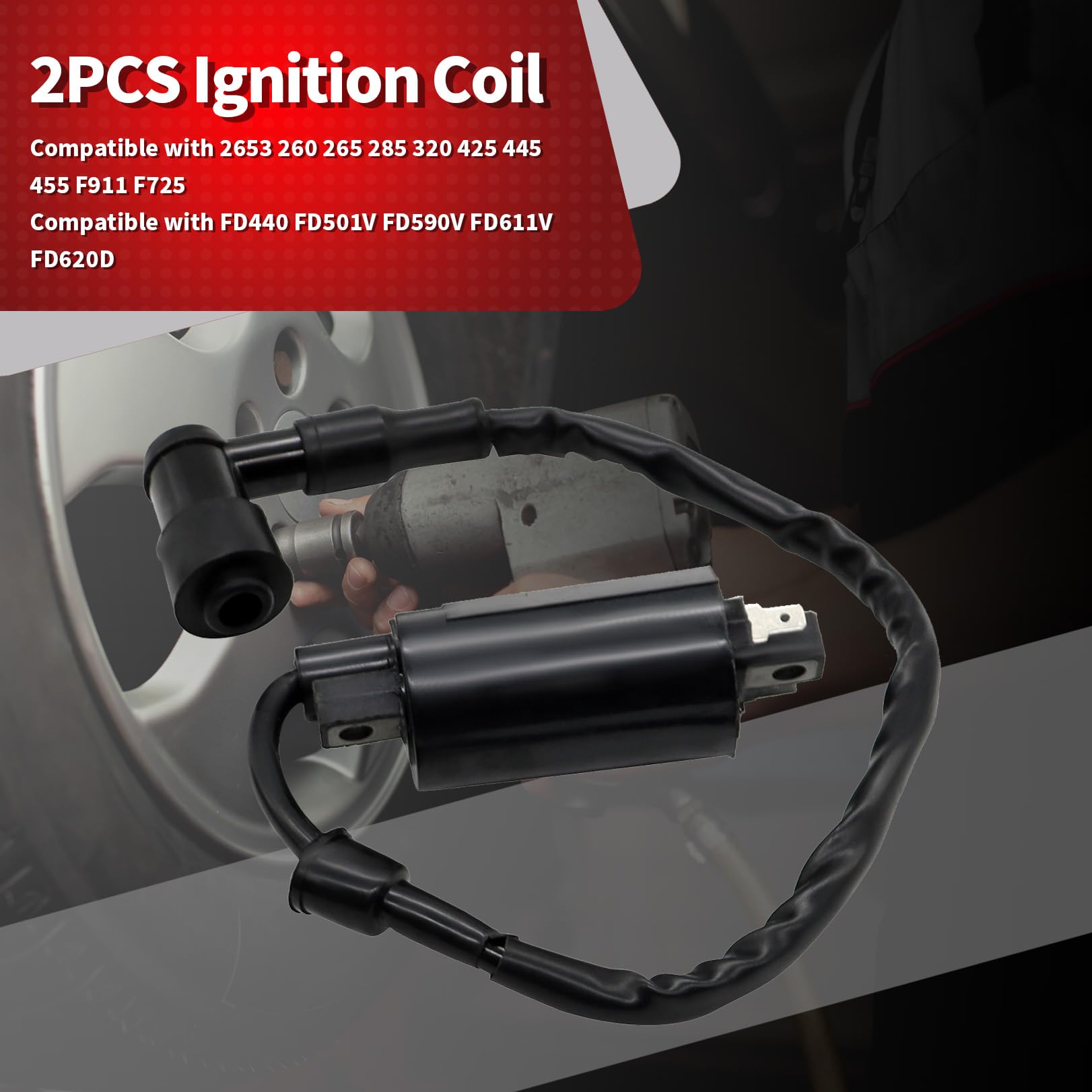 2PCS Ignition Coil Replacement for John Deere 285 320 345 425 445 F725 F911 GX345 LX178 LX188 LX279 LX289 - Compatible with 21121-2083 AM120732 - Perfect for Lawn Mowers, Tractors & Outdoor Power Equipment