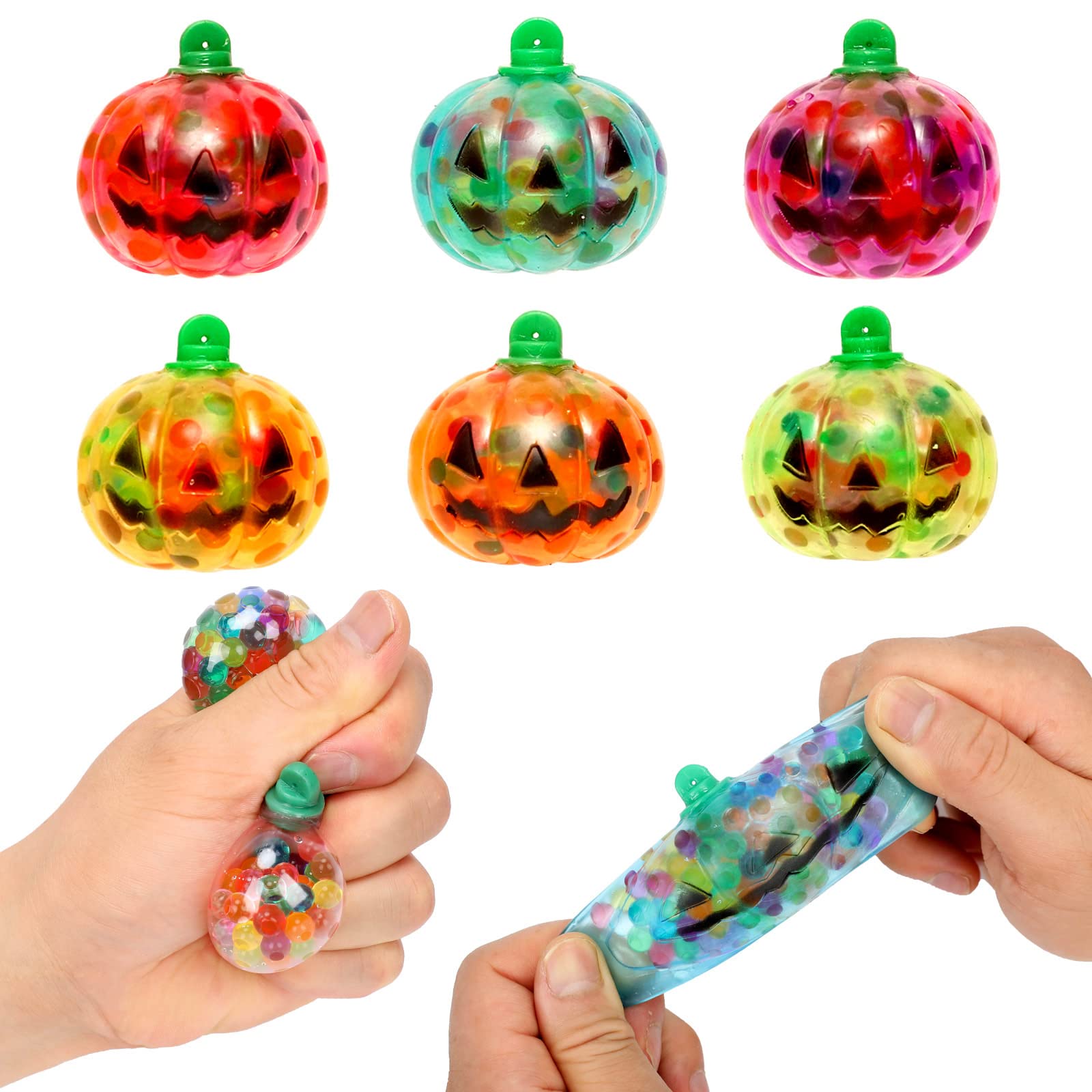 6 Pack Halloween Pumpkin Stress Balls - Squishy Fidget Toys for Kids & Adults - Stress Relief Party Favors, Goodie Bag Fillers - Perfect for Halloween Parties, Classroom Treats & Anxiety Relief