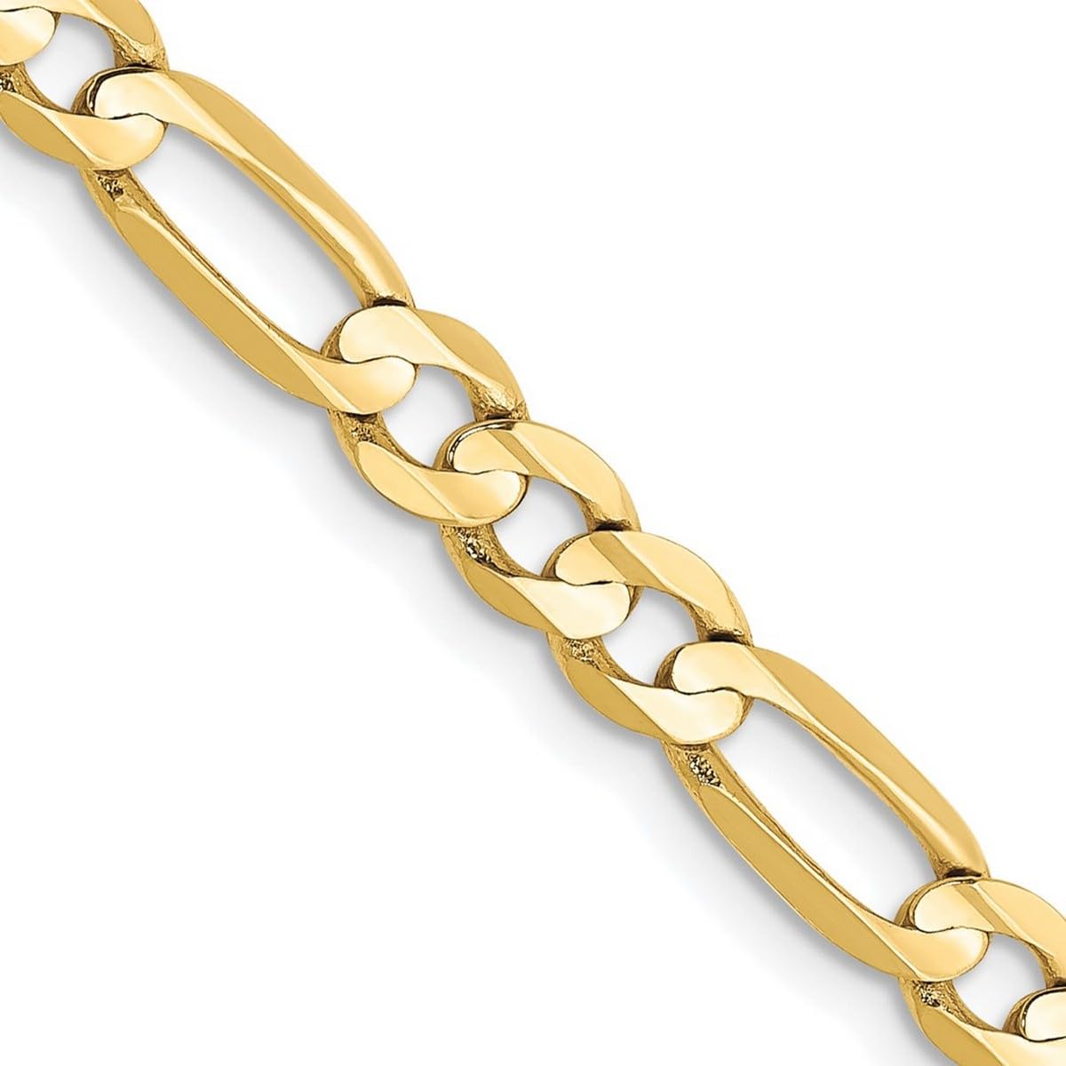 10k Yellow Gold Solid Concave Polished Light Figaro Chain Necklace 4.5mm with Lobster Claw Clasp - Unisex Jewelry for Men & Women - Perfect for Layering, Gifts & Everyday Wear
