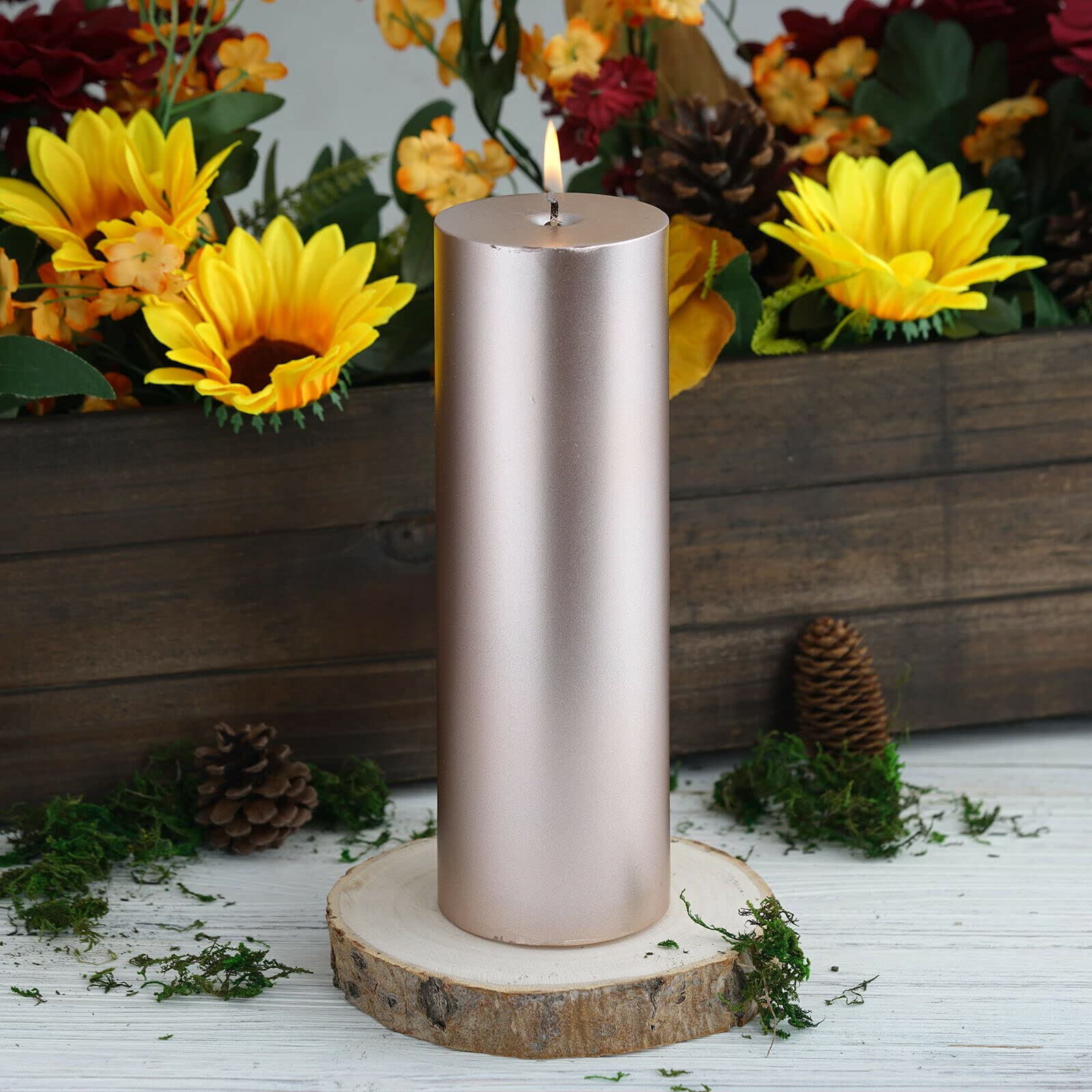 4 Pack Rose Gold 9 Inch Round Unscented Pillar Candles - Elegant Wedding Centerpiece Decor for All Occasions (DFAO-1-Z9055) | Perfect for Wedding Receptions, Anniversary Celebrations & Home Décor