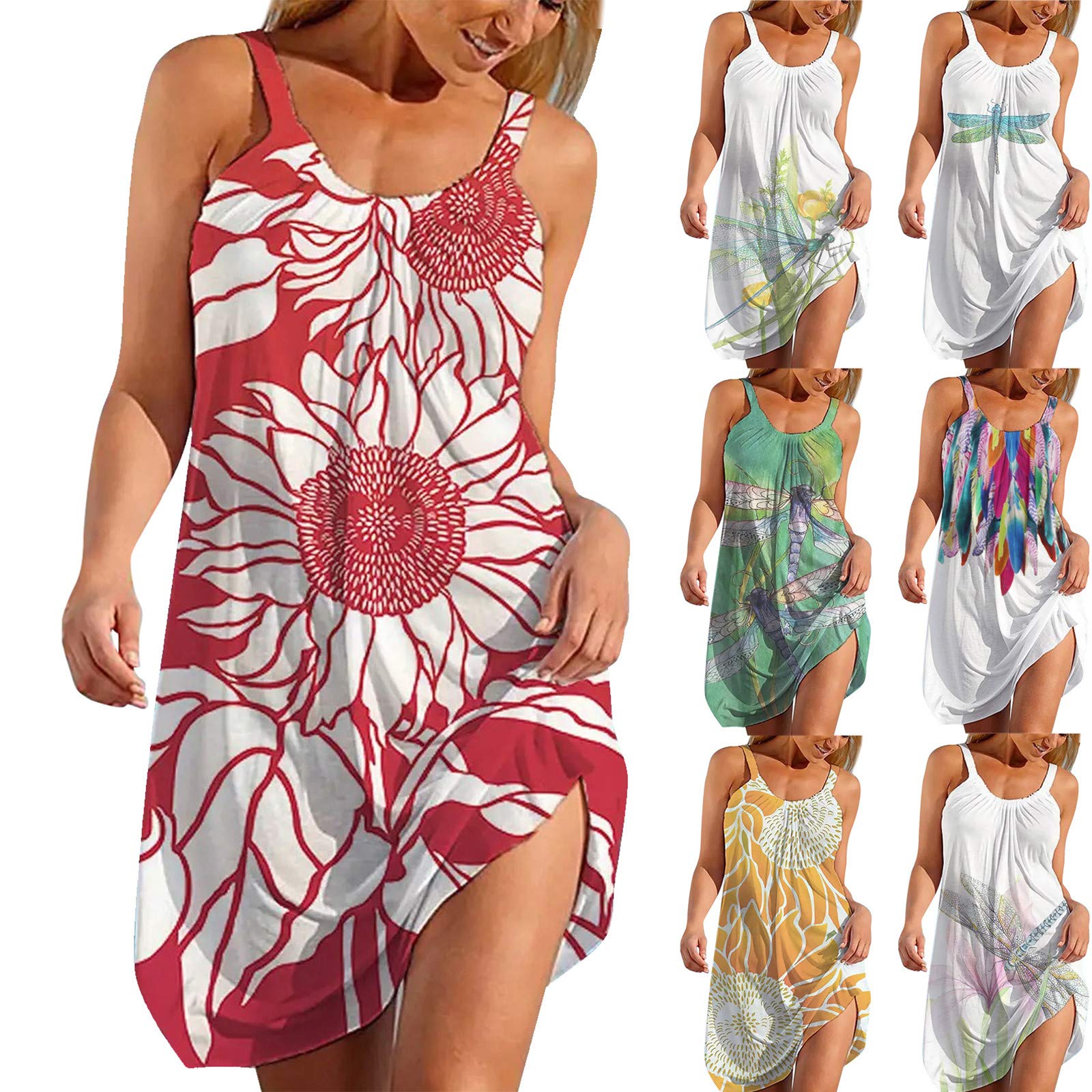 Women's Floral Boho Summer Dress - Casual Sleeveless Loose Beach Sundress for Vacation, Party & Outdoor Activities