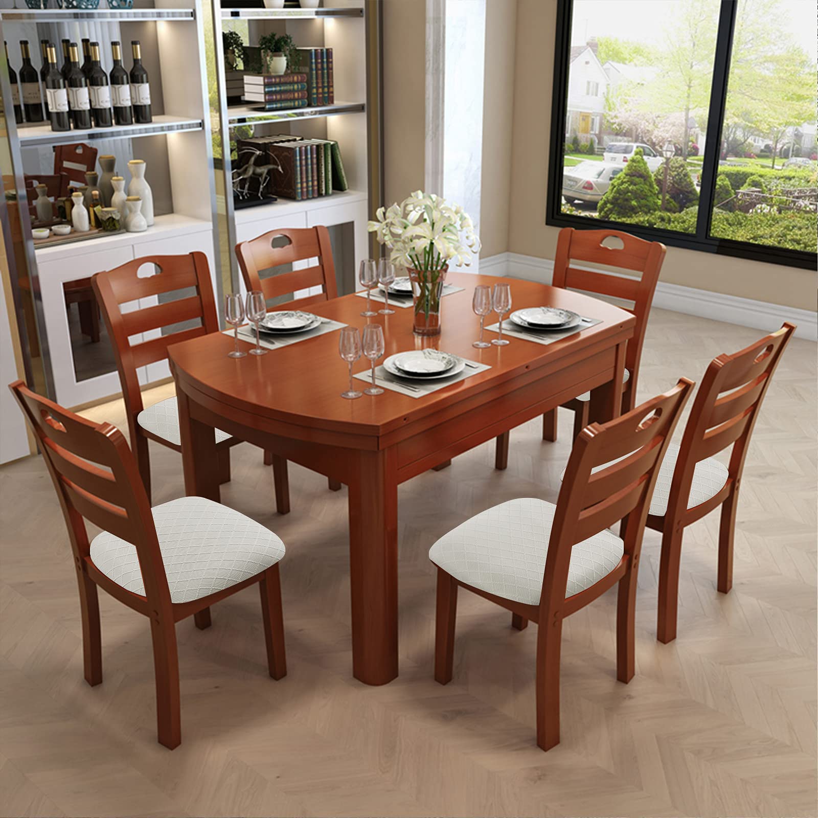 Waterproof Dining Chair Covers Set of 6 - White Spill-Proof Kitchen Seat Protectors for Home & Restaurant Use - Easy to Clean & Durable Fabric for Everyday Dining & Entertaining