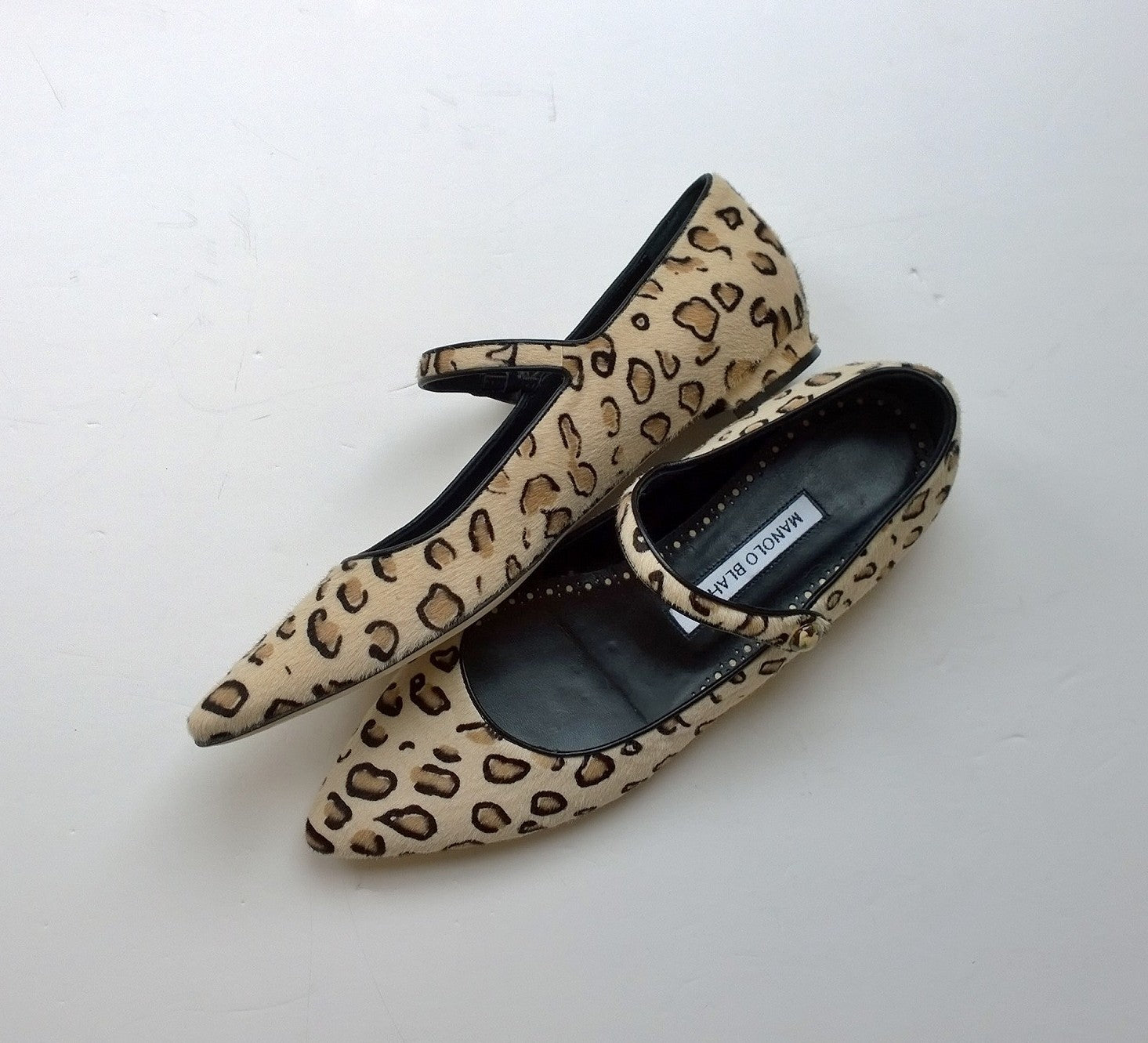 Manolo Blahnik Kuloglu Calf Leopard Print Mary Jane Flats - Women's Luxury Designer Shoes for Work, Party & Special Occasions