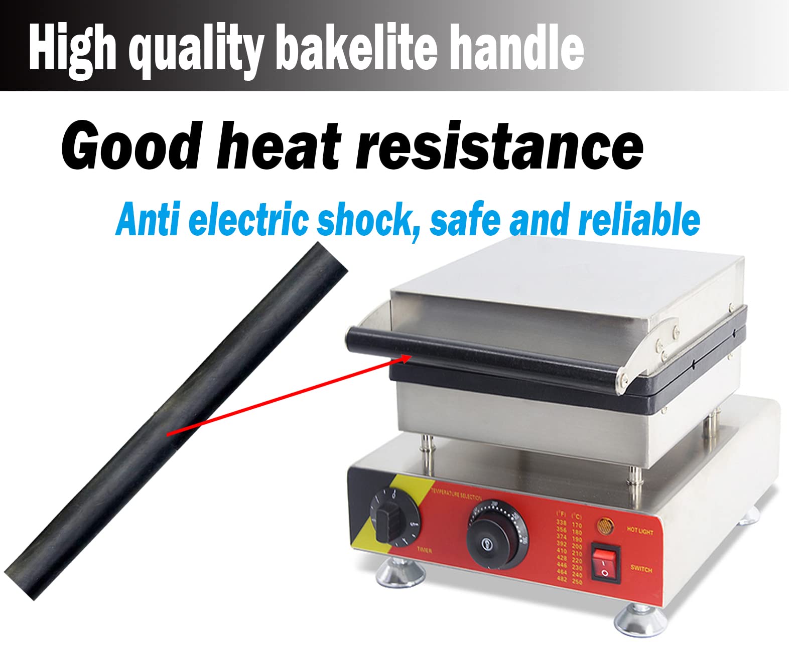 Commercial Belgian Waffle Stick Maker - 4 Heart Shape Non-Stick Waffle Iron with Cool Touch Handle, 1500W 220V for Bakeries, Restaurants & Snack Bars - Perfect for Breakfast, Desserts & Food Business
