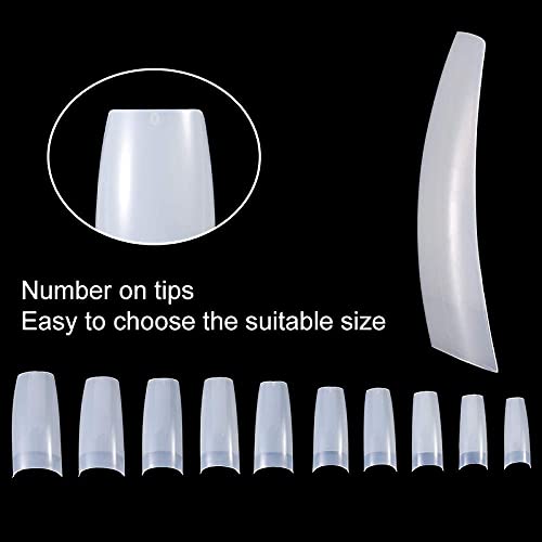 200 Pcs Acrylic Nail Tips - French Half Cover Fake Nails in 10 Sizes (Clear/Natural) for Nail Salon & DIY Manicure - Coffin Shape Artificial Nails with Storage Box - Perfect for Home Use, Professional Nail Art & Party Looks