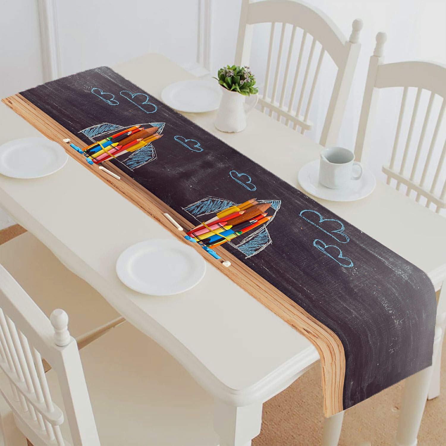 Pencil Rocket Table Runner 16x72 Inch - School & Home Decor for Parties
