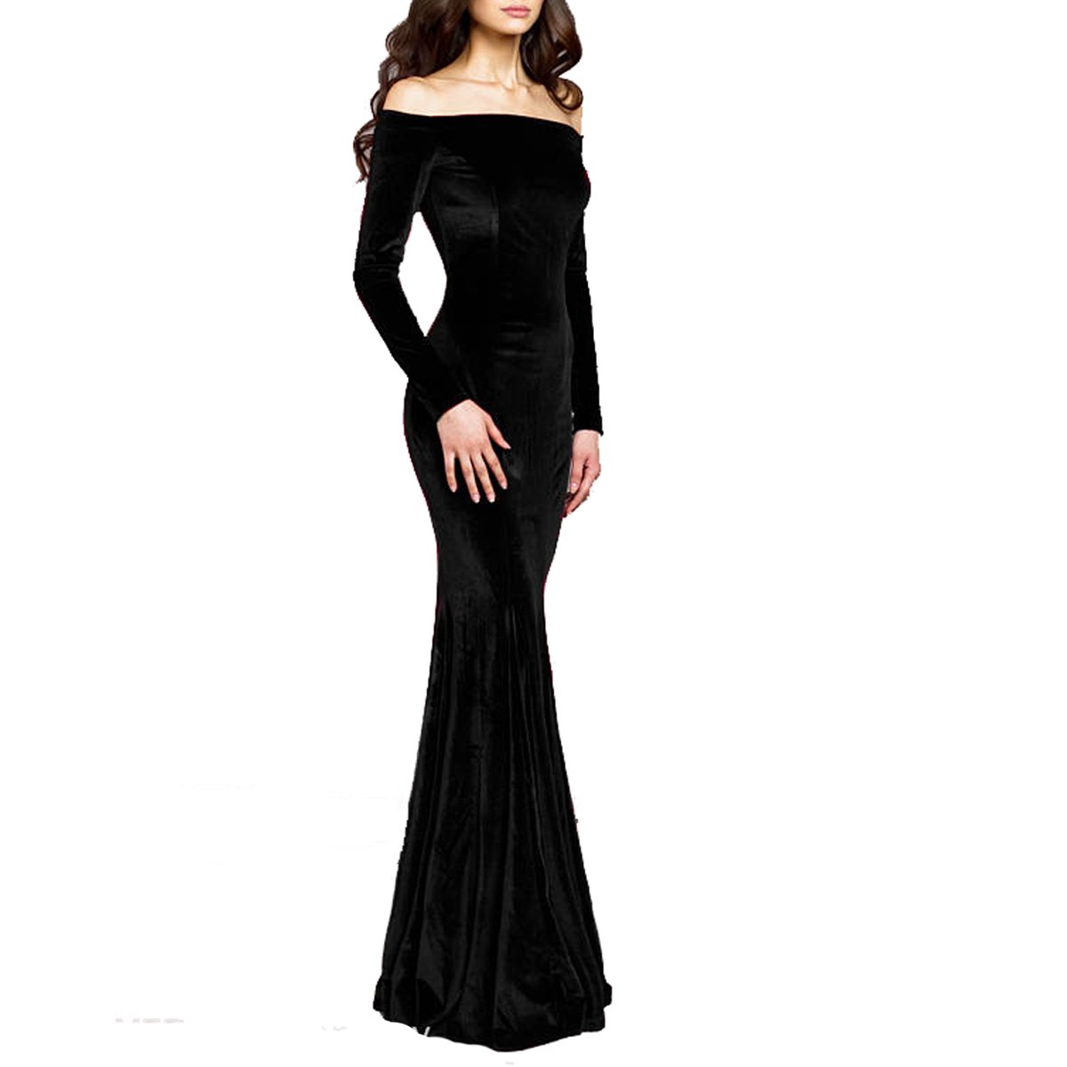 TTYbridal Off The Shoulder Velvet Mermaid Evening Gown - Long Prom Party Dresses with Two Sleeves for Women | Elegant Formal Gowns for Wedding Guest, Homecoming, Cocktail Party & Special Occasions