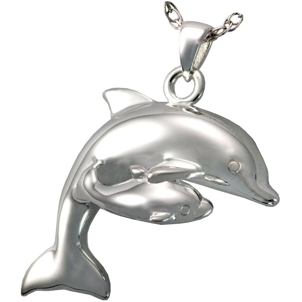 Sterling Silver Dolphin and Baby Cremation Memorial Jewelry - Keepsake Urn Pendant for Ashes - Perfect for Pet Loss, Grieving, and Honoring Loved Ones