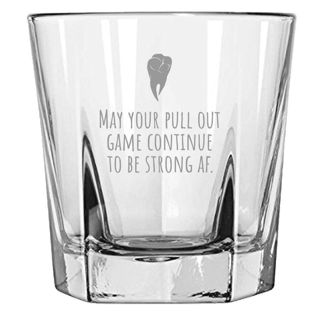 Funny Dentist Gift - Whiskey Tumbler with 'Pull Out Game Strong AF' Design - Perfect Dentist Birthday Present & Office Decor - Great for Cocktails, Bourbon or Coffee