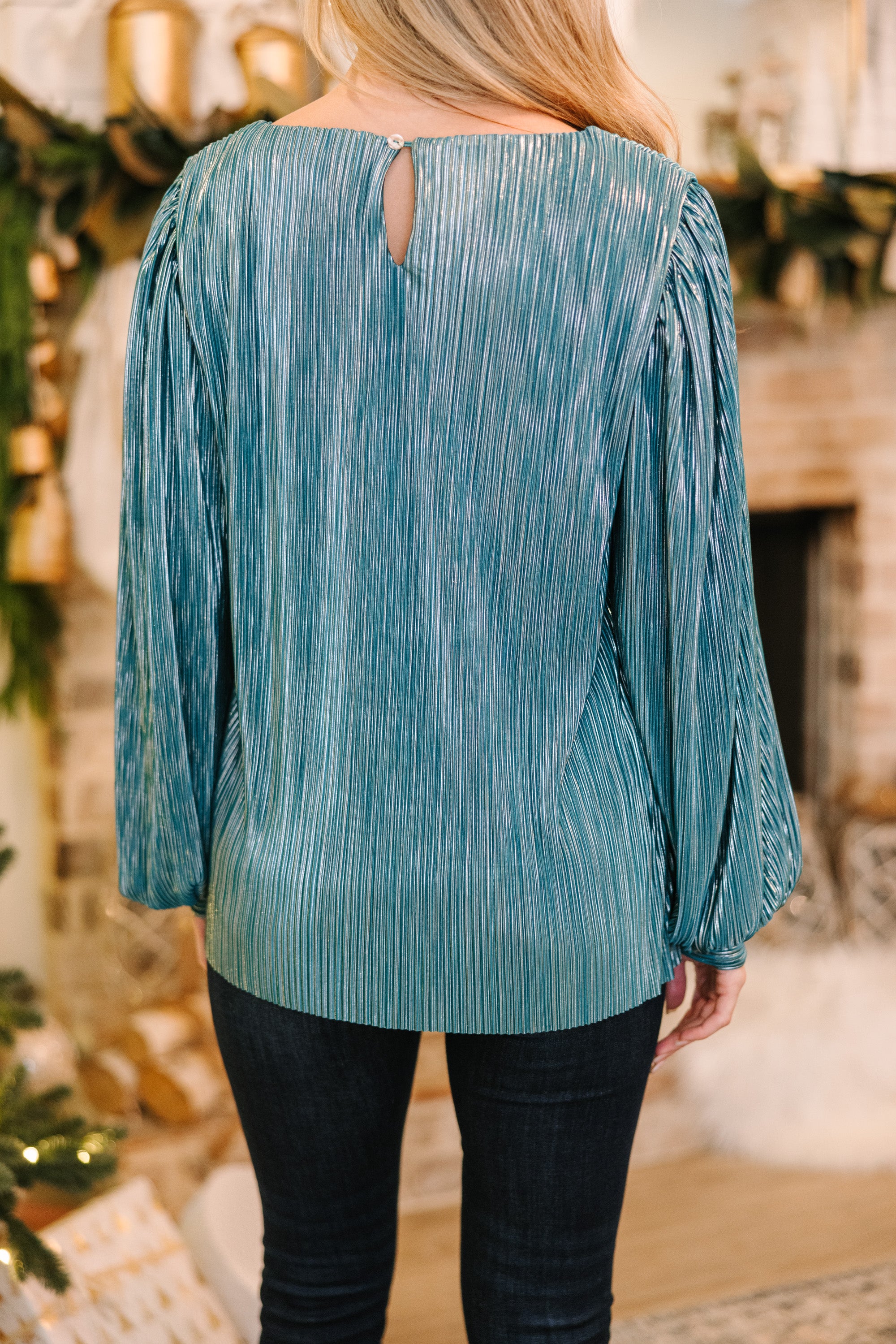 Emerald Metallic Blouse for Women - Elegant Shiny Party Top for Night Out, Date Night, and Special Occasions