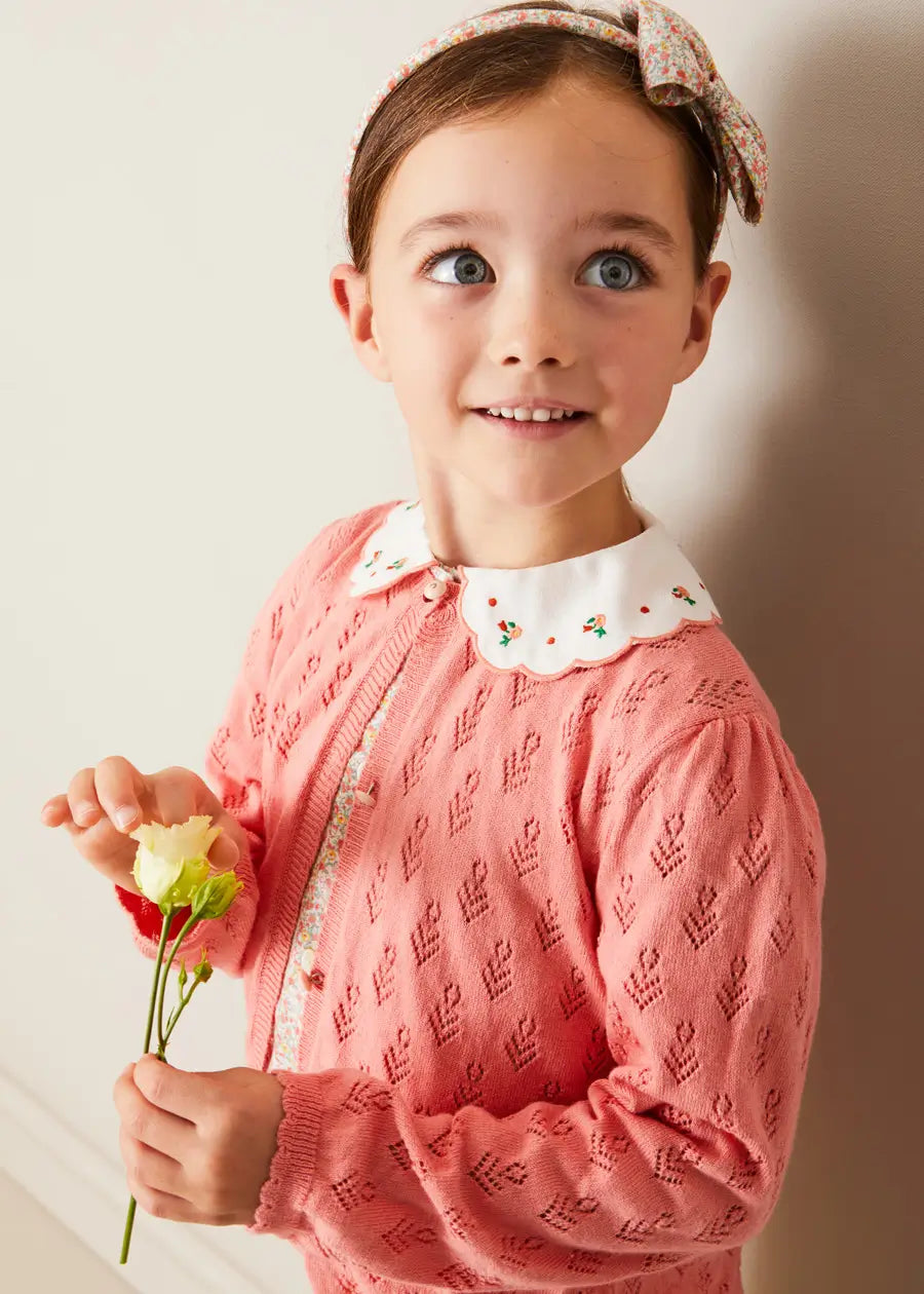 Floral Openwork Cotton Cardigan for Girls (2-10 Years) - Pink Lace Knit Sweater for Spring & Summer Outfits, Birthday Gifts, and Special Occasions