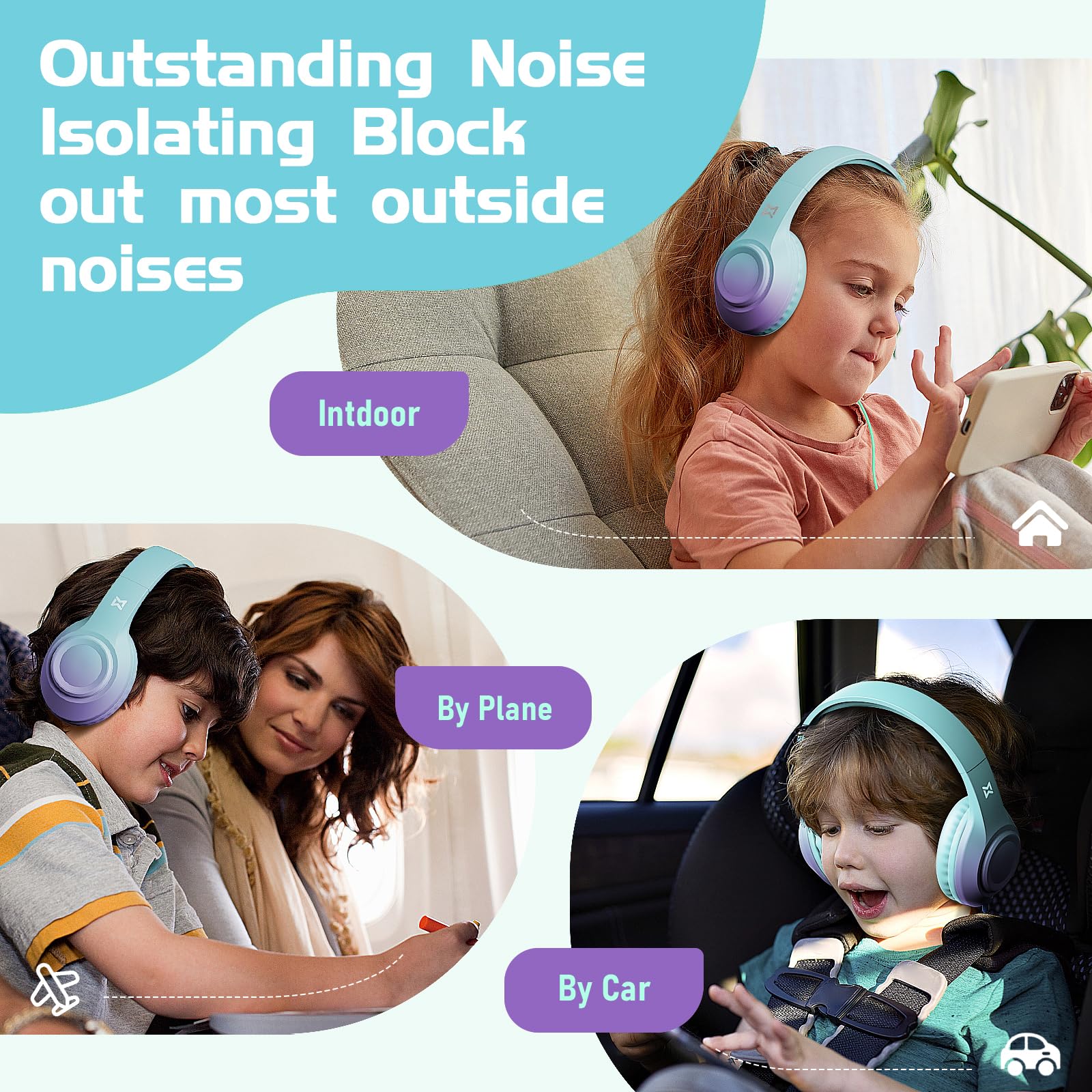 Kids Wired Headphones 94dB Volume Limit - Foldable Over-Ear for School & Travel