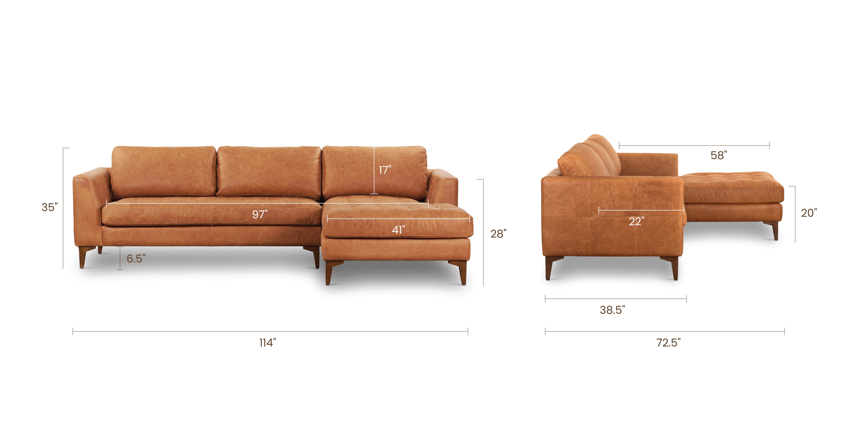 Modern Calle Right Facing Sectional Sofa - L-Shaped Corner Couch for Living Room, Family Room & Small Spaces | Comfortable Fabric Upholstery with Reversible Chaise