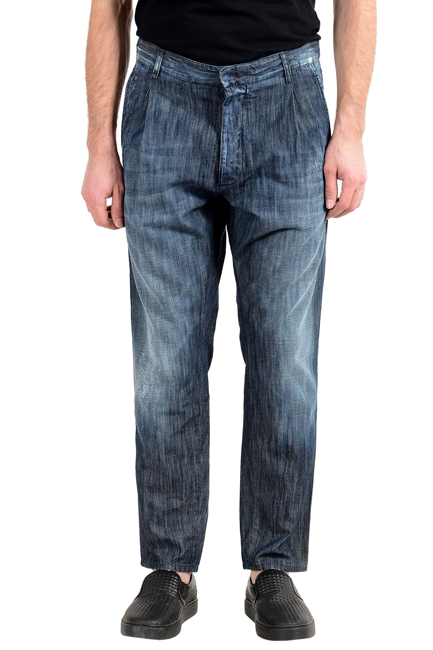 DSQUARED2 Men's Distressed Blue Pleated Casual Pants - Slim Fit Denim Jeans for Men | US 32 (IT 48) | Perfect for Streetwear, Night Out & Casual Style