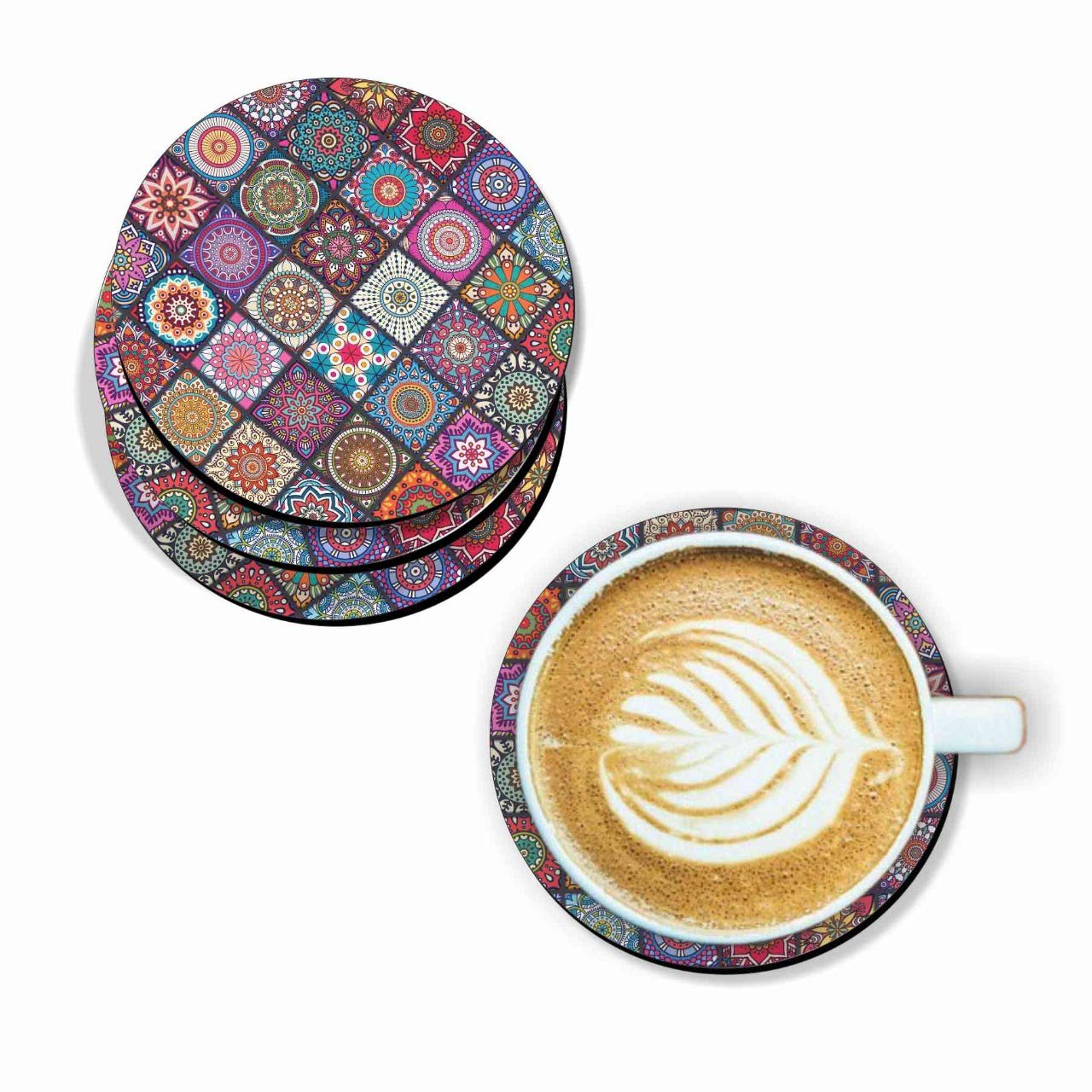 Premium Natural Wooden Drink Coasters Set of 4 - Round Paper Plane Design for Bar Glasses, Coffee Cups & Beverages - Perfect for Home Bars, Office Desks & Dining Tables