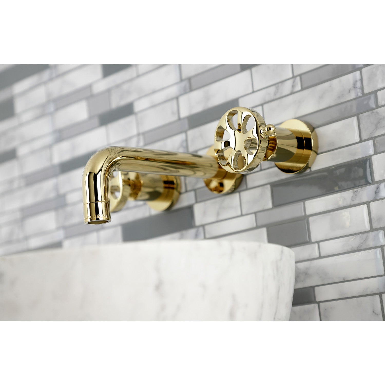 Belknap KS8122RX Double Handle 3 Hole Wall Mount Bathroom Faucet in Polished Brass - Perfect for Modern Bathroom Vanities and Spa-Like Showers