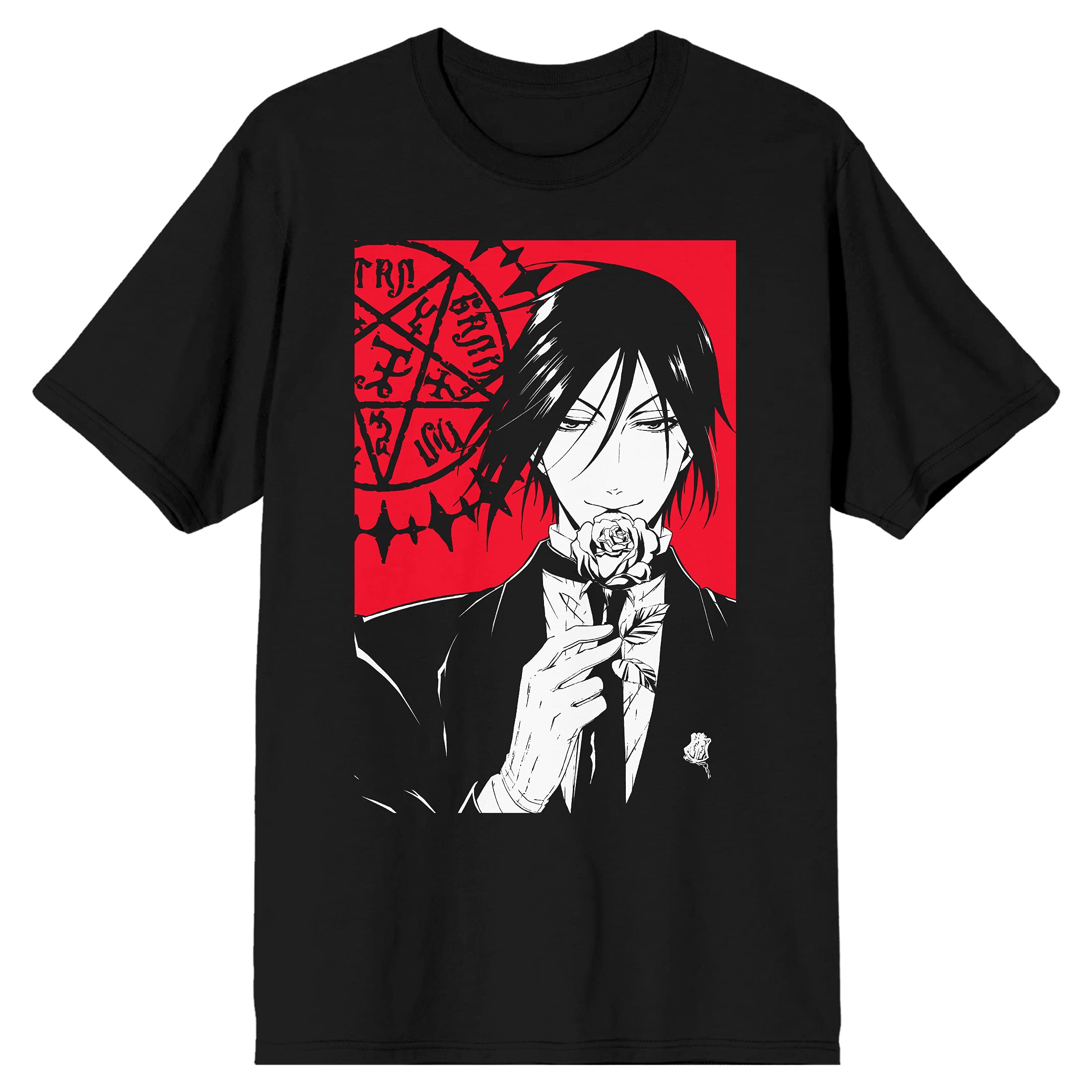 Bioworld Black Butler Sebastian with Rose Black Graphic Tee - Anime T-Shirt for Men & Women - Perfect for Cosplay, Conventions, and Anime Fans