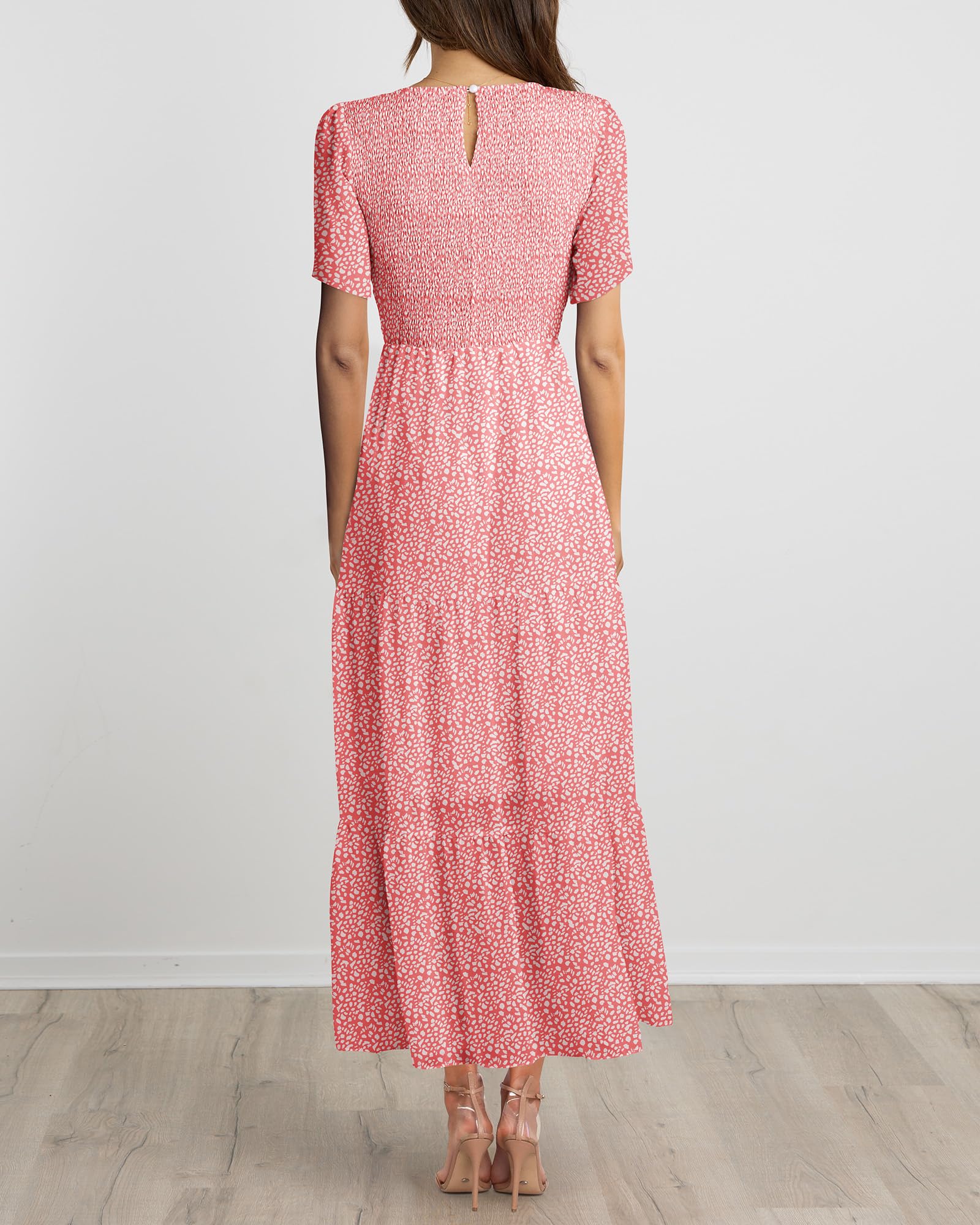 BTFBM Women's Bohemian Floral Print Short Sleeve Maxi Dress - Casual Summer Tiered Cocktail Dress with Crew Neck & Flowy Design | Perfect for Beach Vacations, Music Festivals & Date Nights