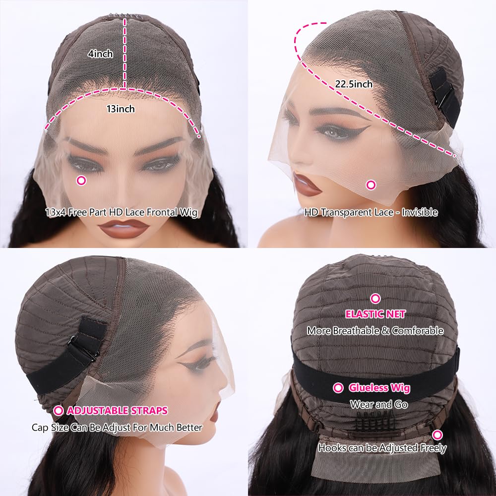 Mogge 32 Inch Body Wave Lace Front Wigs Human Hair - Pre Plucked 13x4 HD Lace Frontal Wig 180% Density - Glueless Human Hair Wigs with Baby Hair for Women - Perfect for Daily Wear, Cosplay & Special Occasions