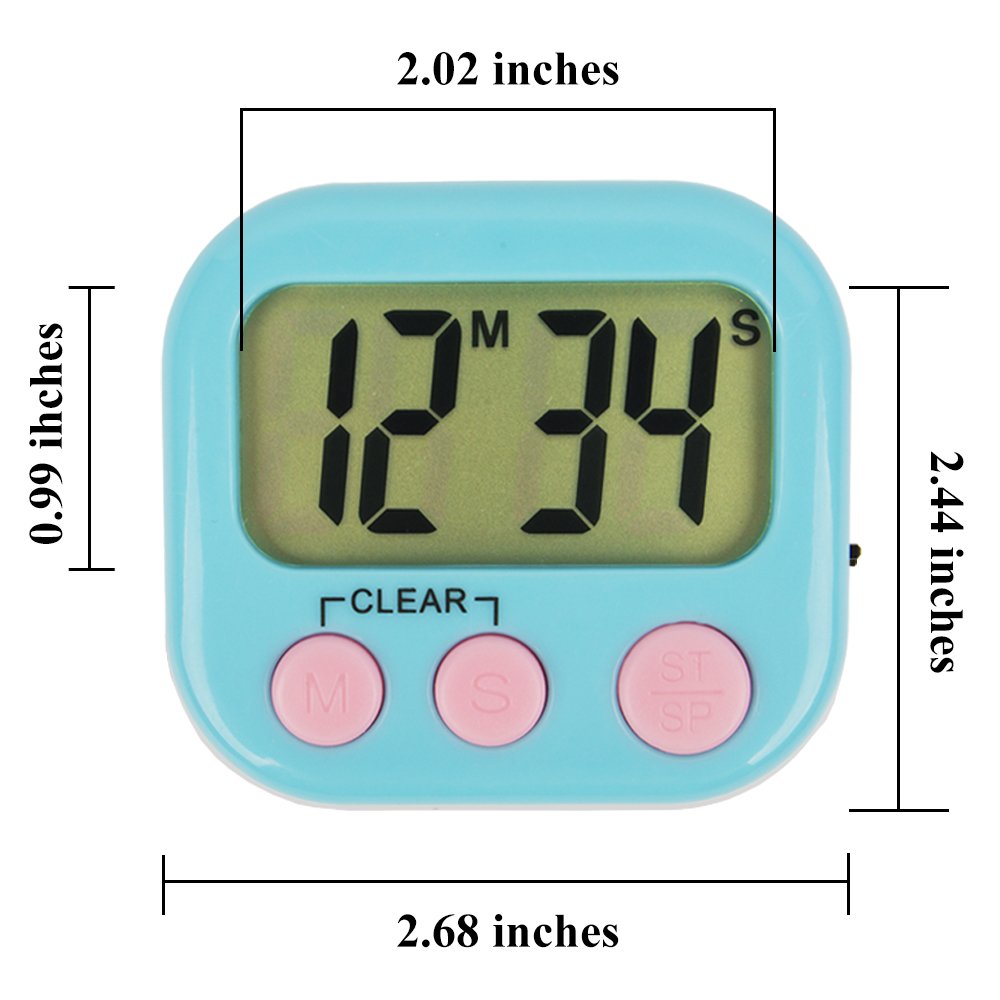 6 Pack Digital Kitchen Timer with Loud Alarm - Small Classroom Timer for Kids, Teachers, Cooking, Baking & Study (Blue) - Perfect for Home, School & Office Use