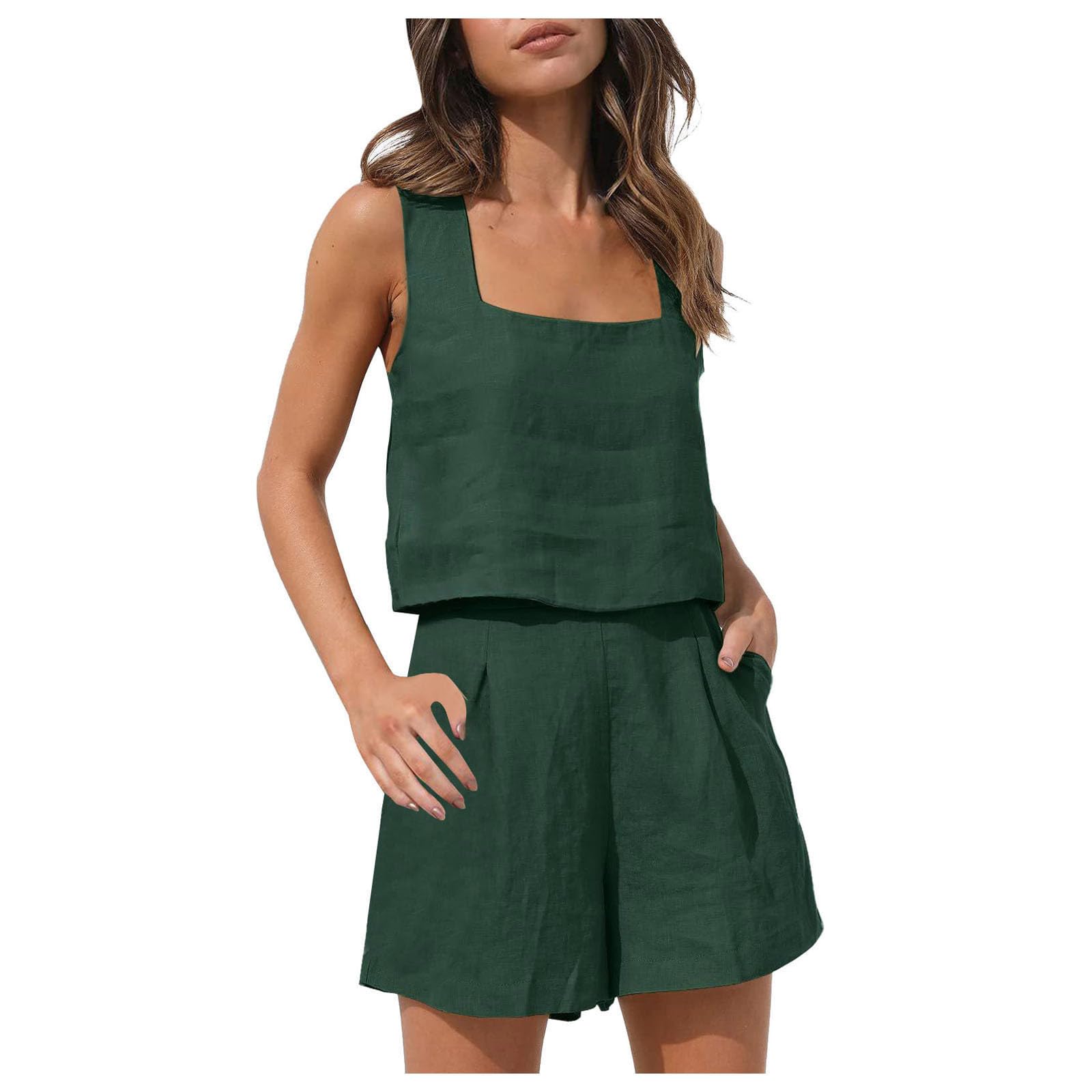 Boho 2-Piece Outfit for Women - Linen Crop Shorts & Top Set | Sexy Summer Lounge Wear | Vacation Matching Outfit | Perfect for Beach, Travel & Casual Wear