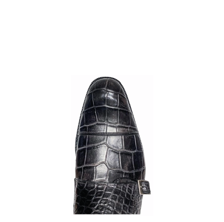 21FLPLP Genuine Alligator Leather Monk Strap Dress Shoes for Men - Premium Gray Formal Business & Wedding Shoes - Handcrafted Luxury Footwear for Office, Parties & Special Occasions