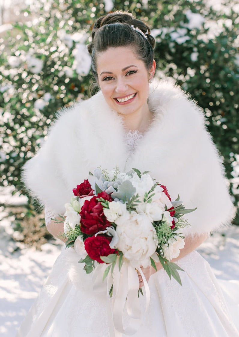 Ivory White Fur Wrap Shawl - Blair Ivy03 - Elegant Winter Accessory for Women, Perfect for Weddings, Parties & Cold Weather Fashion