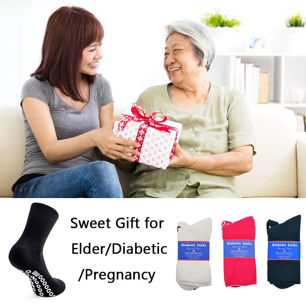 Non-Slip Diabetic Socks for Men & Women - Non-Skid Grips, Non-Binding Crew, Half Cushioned Circulation Socks - Perfect for Daily Wear, Work & Home Comfort