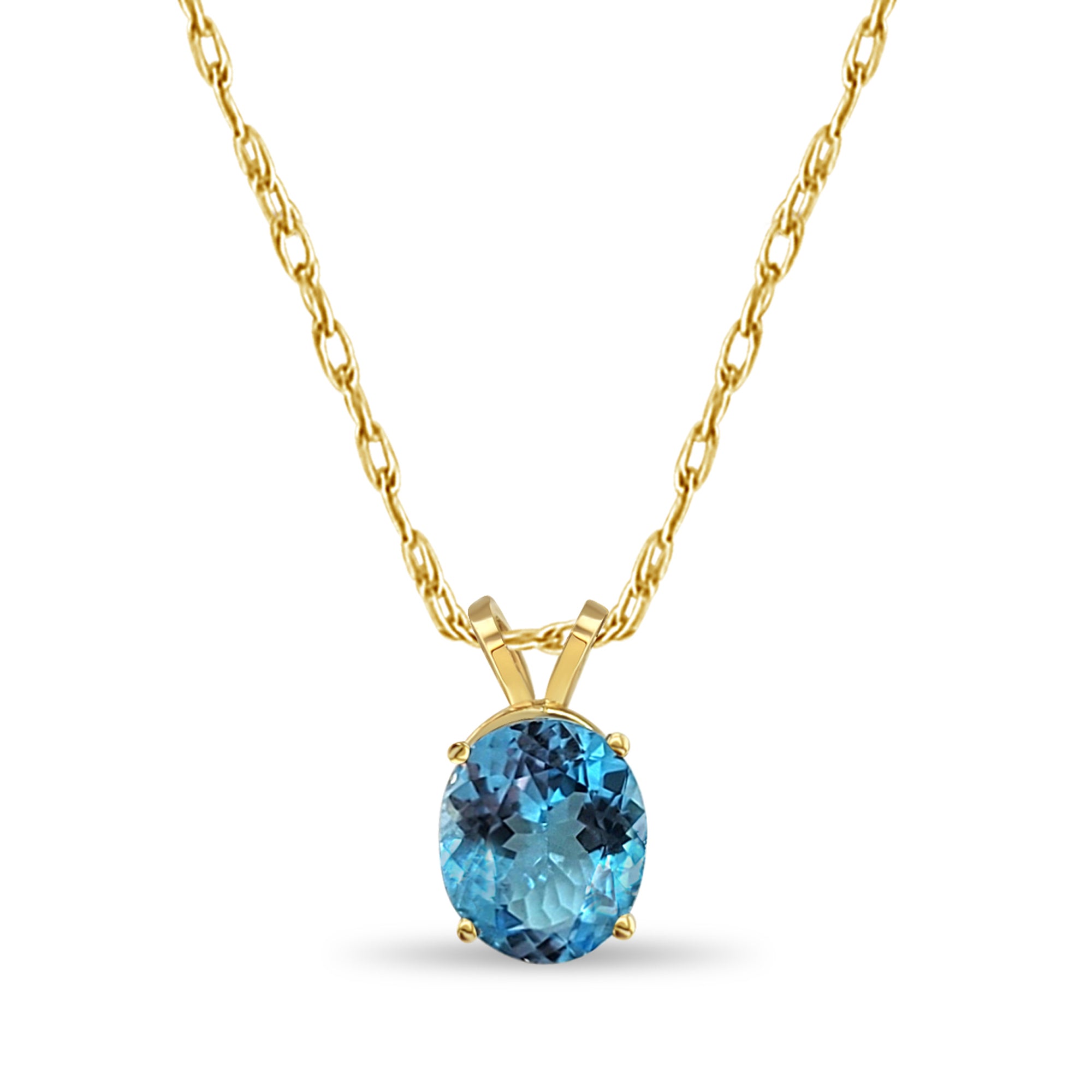 14K Yellow Gold Blue Topaz Solitaire Necklace - Elegant Pendant for Women, Perfect for Weddings, Anniversaries & Special Occasions