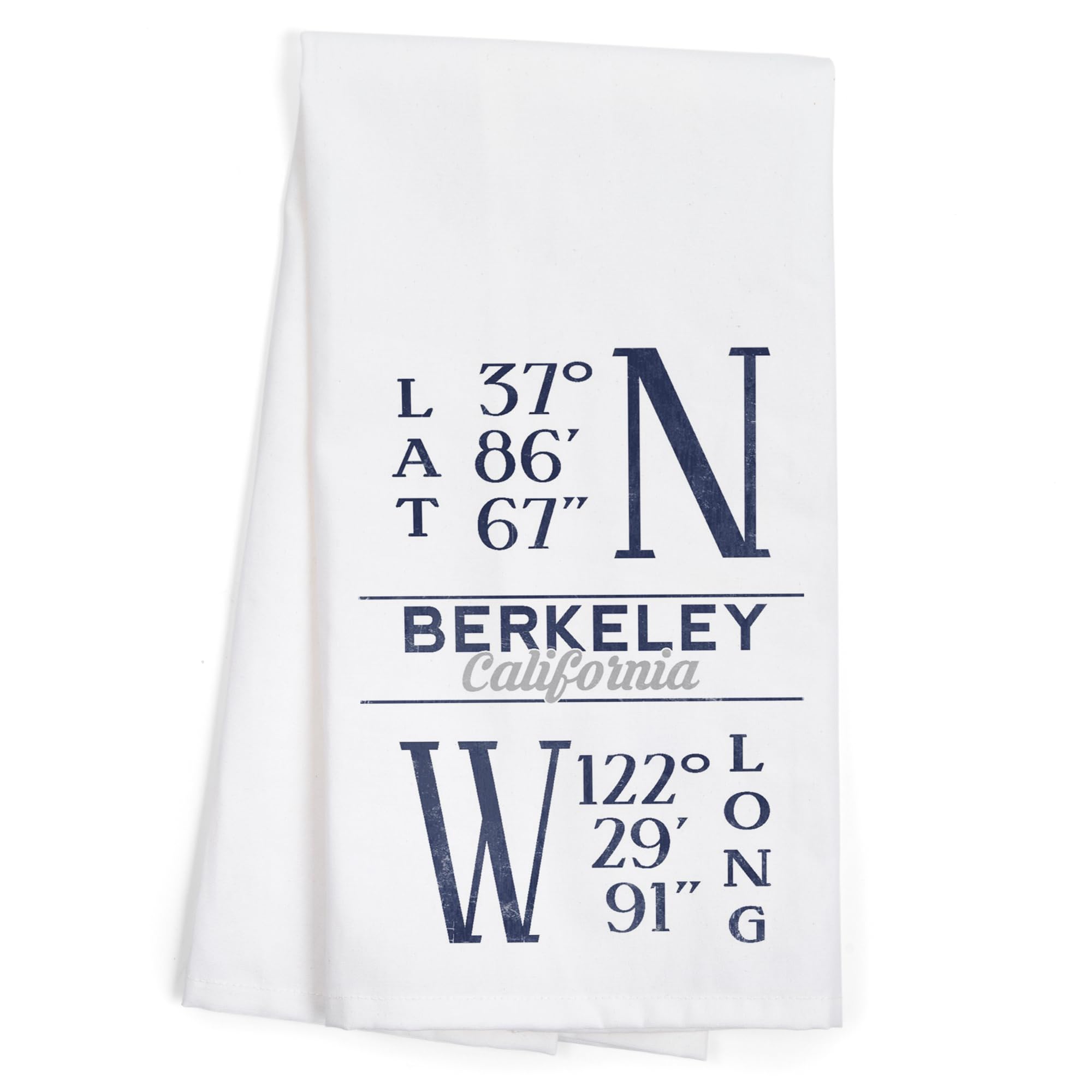 Lantern Press Berkeley California Latitude Longitude Blue 100% Cotton Tea Towel - Decorative Hand Towel for Kitchen, Home Decor & Gift - Perfect for Dish Drying, Wall Art & Coastal Themed Spaces