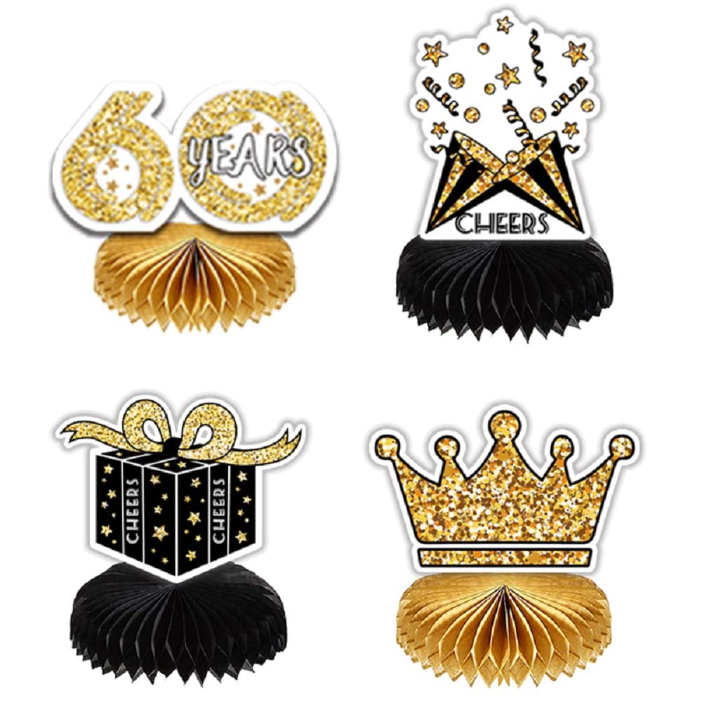 60th Birthday Decorations Set - 8pcs Honeycomb Centerpieces for Table Decor, Photo Booth Props & Party Supplies (Men & Women) - Perfect for Milestone Celebrations, Anniversaries & Retirement Parties