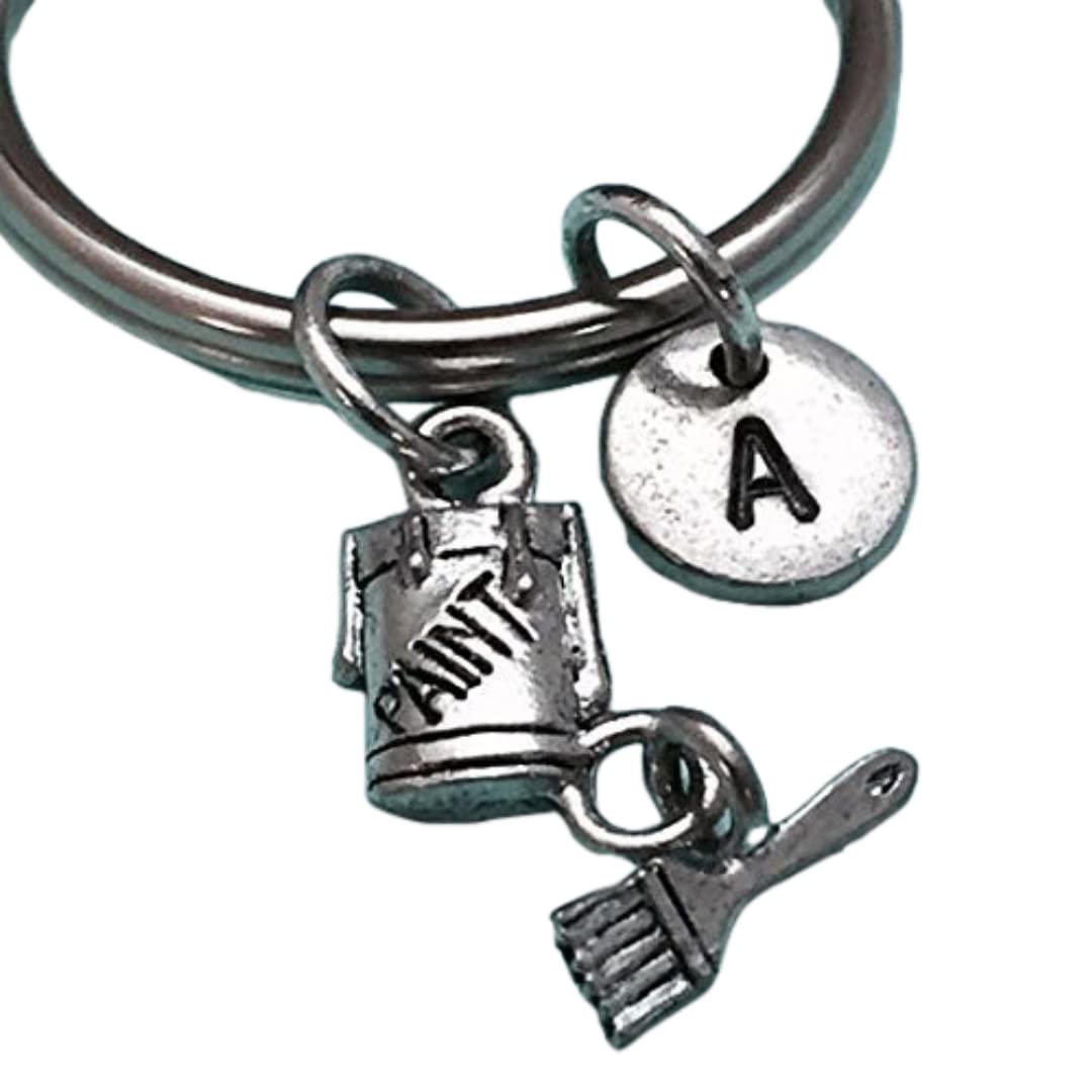 Custom Paint & Brush Keychain - Personalized Initial Monogram Charm - Perfect for Artists, DIY Enthusiasts & Gift Giving