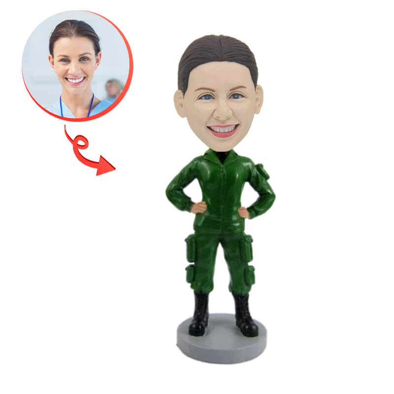 Custom Female Army Cadet Bobblehead - Personalized Military Gift for Graduation, Promotion & Display - Perfect for Office, Home Decor & Collectors