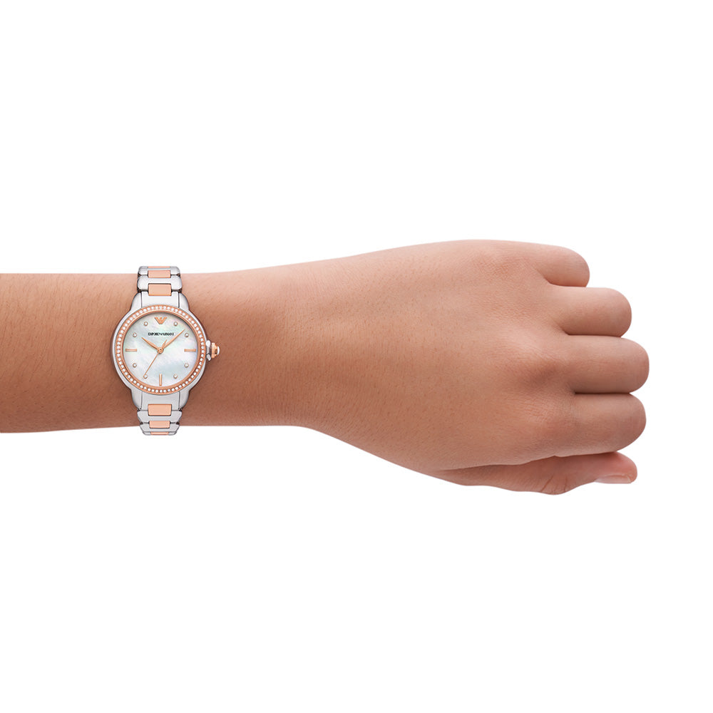 Emporio Armani AR11569 Mia Two-Tone Women's Watch - Luxury Stainless Steel Bracelet, Rose Gold Accents - Perfect for Office, Date Night & Special Occasions