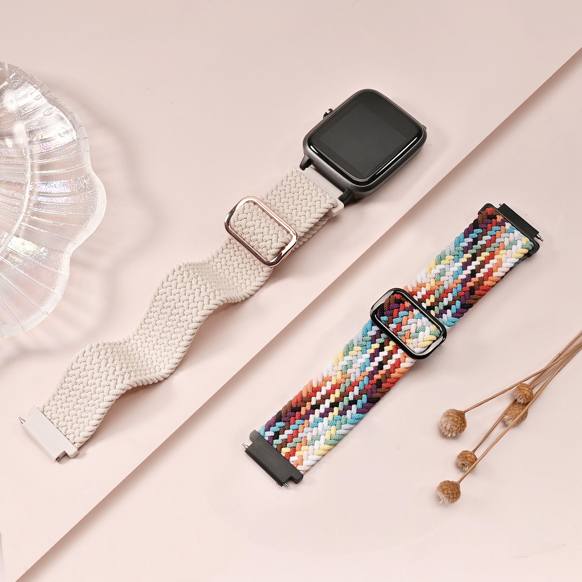 20mm Braided Stretchy Nylon Watch Bands - Compatible with Donerton P22/P32/P36 & Kalinco P22 Smartwatches - Quick Release Solo Loop Elastic Fabric Strap for Women & Men (2 Pack) - Perfect for Workouts, Daily Wear & Fashion Accessories