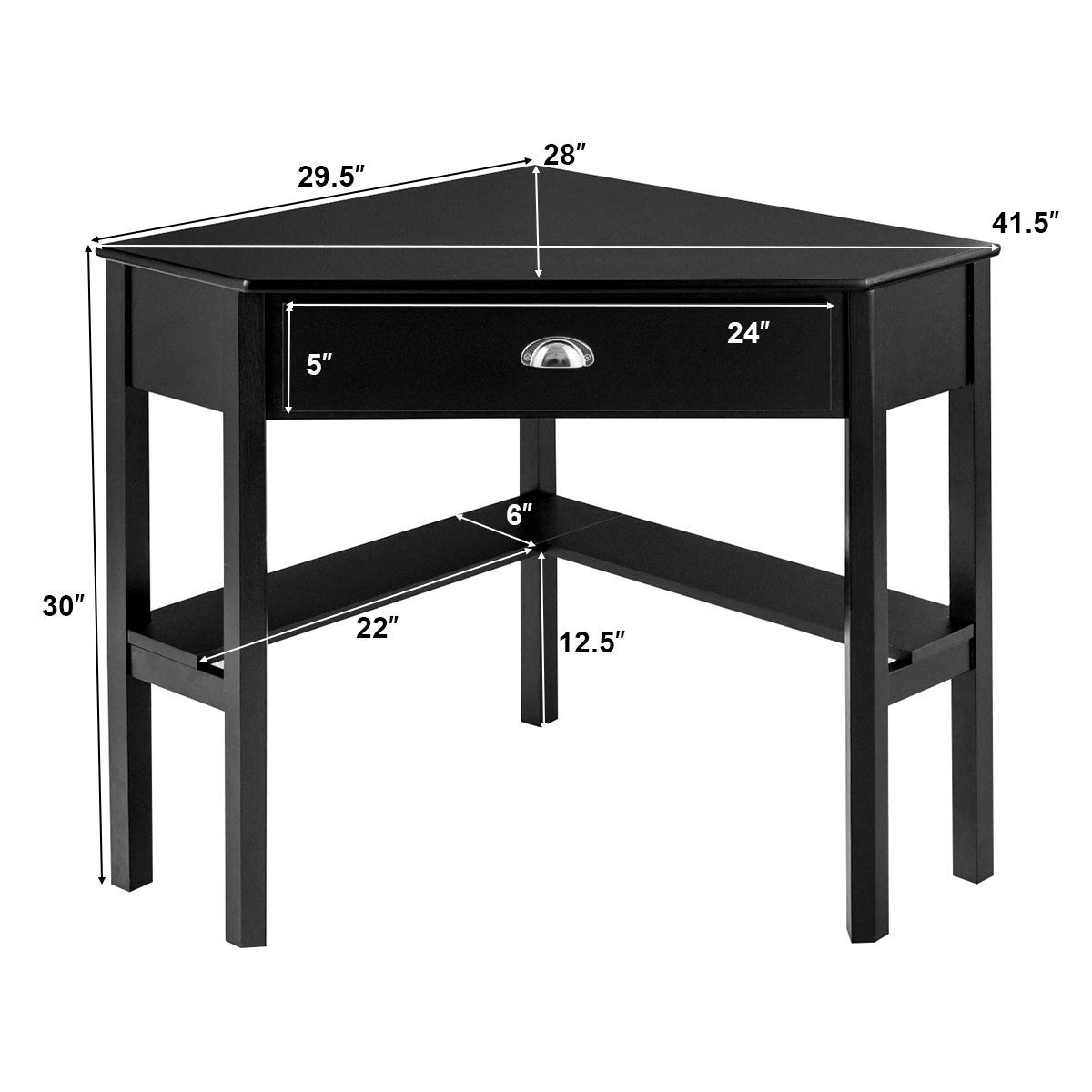 Tangkula Corner Desk with Drawer & Storage Shelves - 90° Triangle Computer Desk for Small Spaces, Home Office & Makeup Vanity | Compact Workspace Solution for Apartments, Dorms & Bedrooms